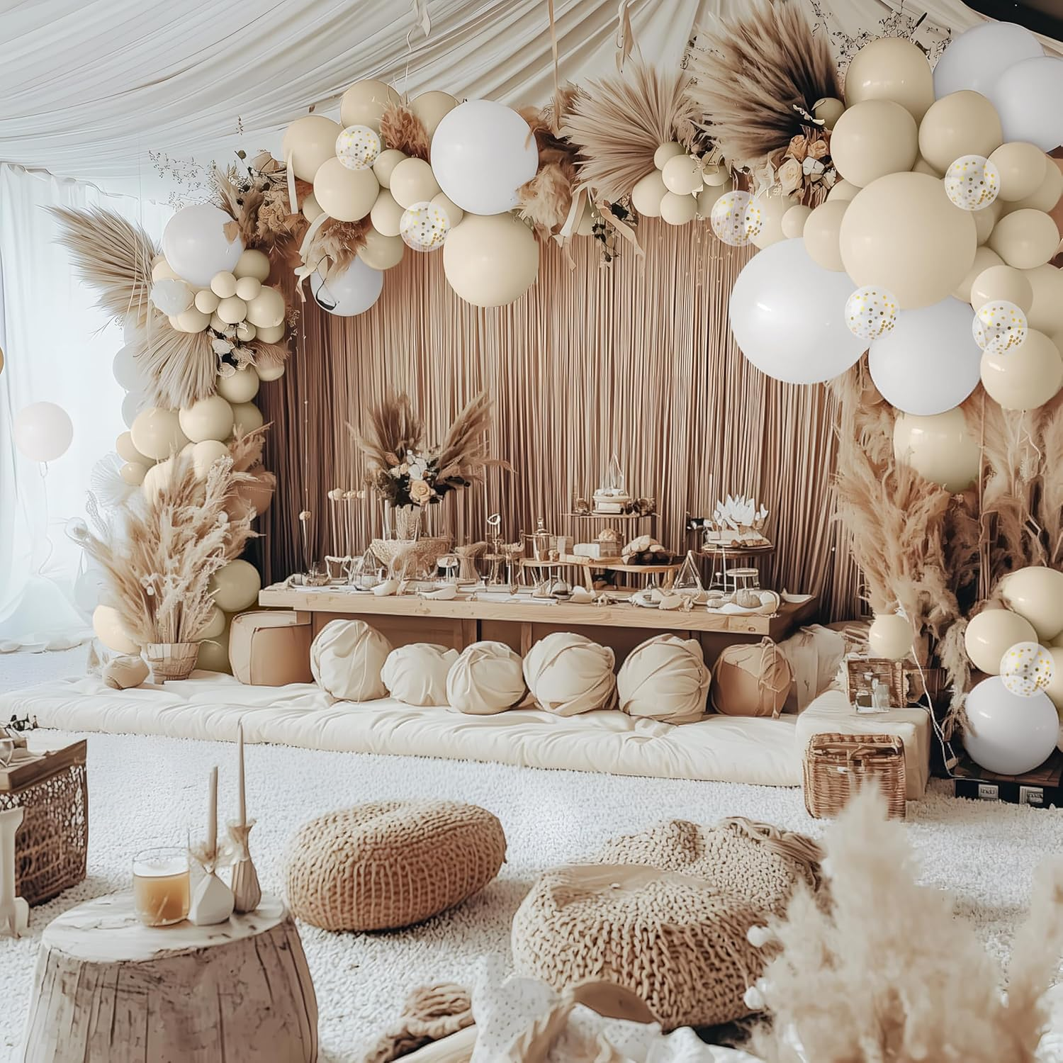 JOYIN 150 Pcs Sand White Balloons, Different Sizes 18 12 10 5 Inch Sand White Latex Balloon Arch Kit with Instruction for Birthday Party Graduation Wedding Holiday Decoration image number 2