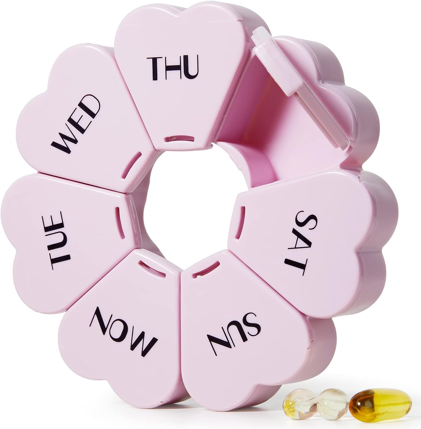 MOLN HYMY Cute Weekly Pill Box 7 Day, round Floral Pill Case Organizer 1 Time a Day, Rainbow Pill Container Once Daily, Large Medicine Dispenser for Vitamin/Fish Oil/Medication/Supplements