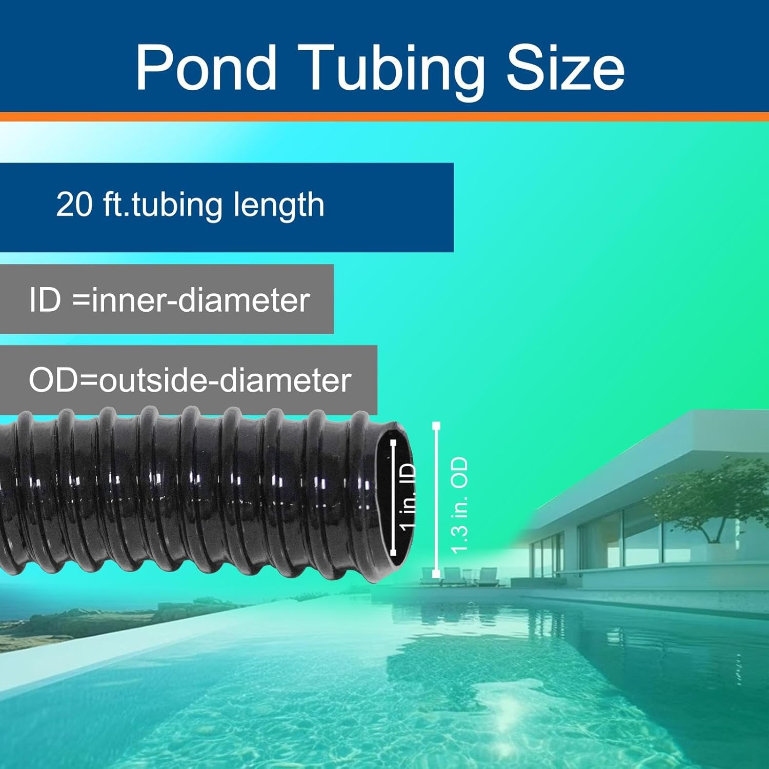Pamopamo 1 Inch Pond Tubing, 1" ID Corrugated PVC Hose Pipe - 20 Feet Length Flexible Black Aquarium, Pond Waterfall, Garden Pond Pump Drainage Tube image number 1
