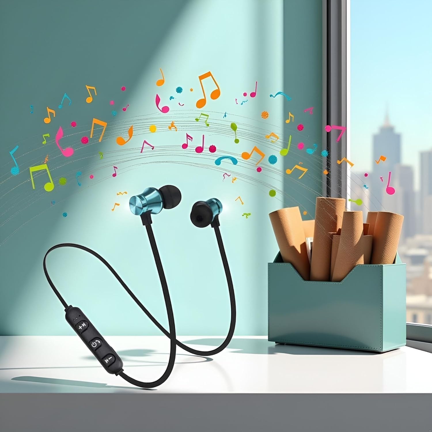 Pchnfei Blue Black Earphone Magnetic In-Ear Stereo Headset Earphone Wireless Bluetooth 4.2 Headphone Gift Headphones and Earbuds