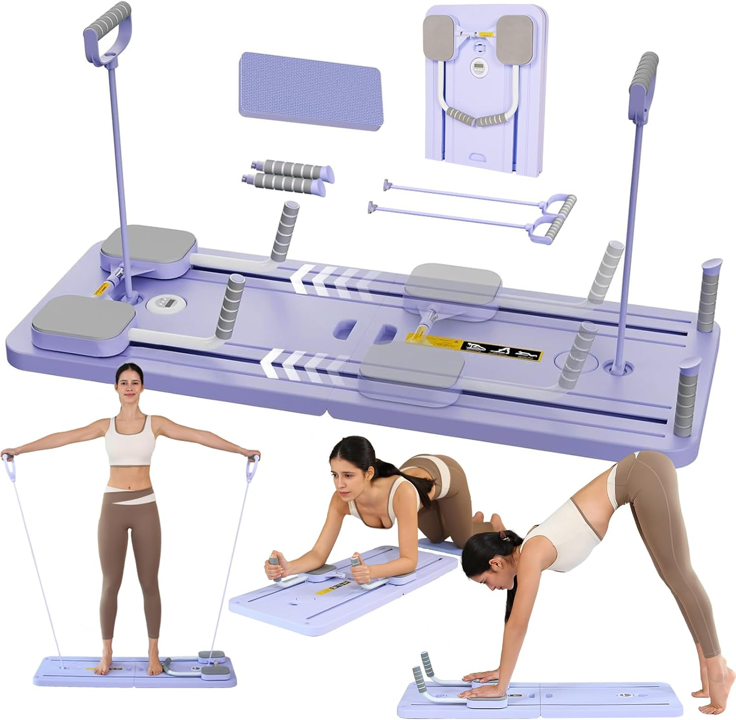 MIXBEL Pilates Reformer Pilates Machine Set Foldable Pilates Board for Home Pilates Equipment 5 in 1 Pilates Board Multifunctional Abdominal Ab Roller Wheel Workout Board Automatic Rebound