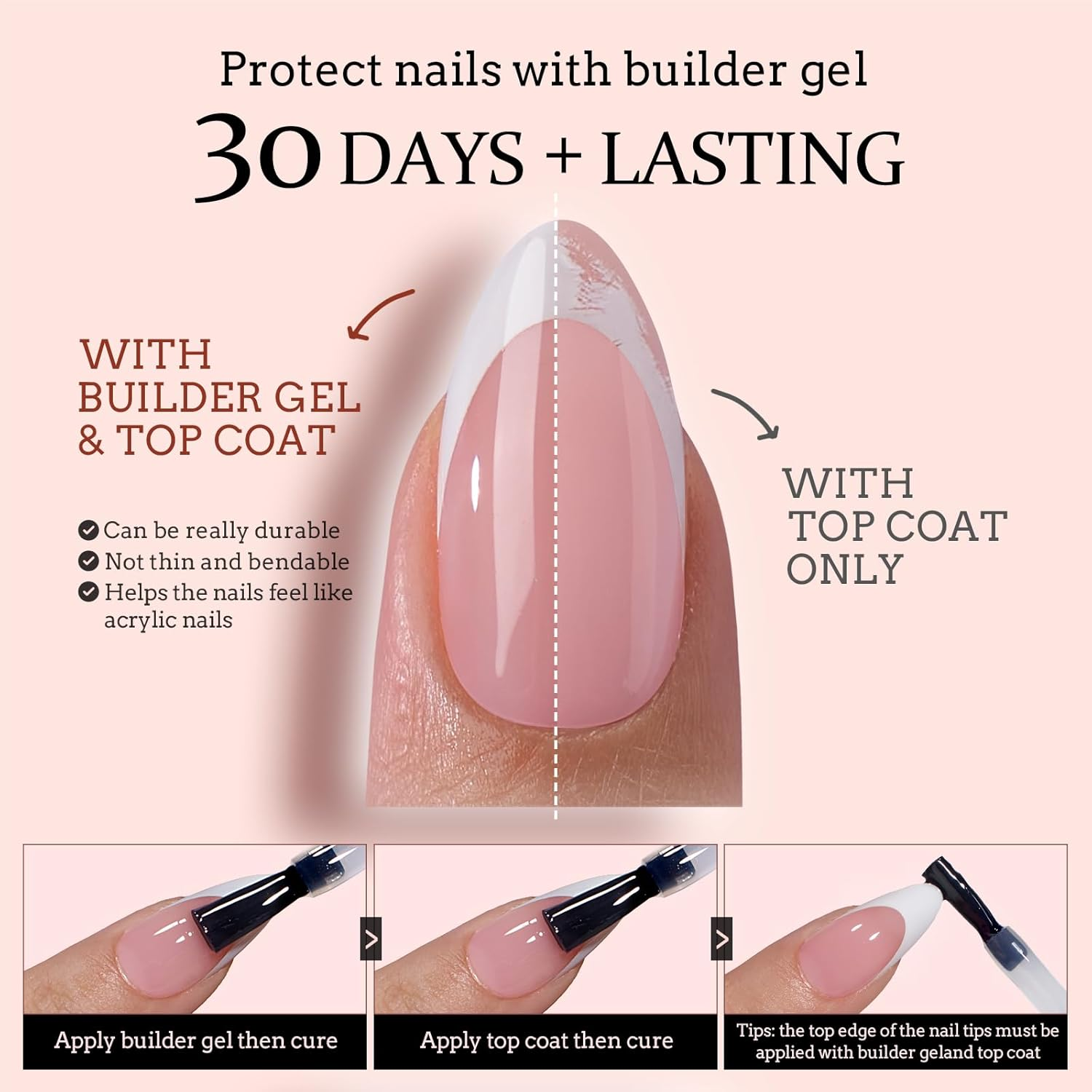 Btartboxnails XCOATTIPS French Nails - Extra Short Square Nail Tips with Nail Gel, French Protecing Duo, Nail Lamp, All in One Soft Gel French Tip Press on Nails Gel Extension image number 1