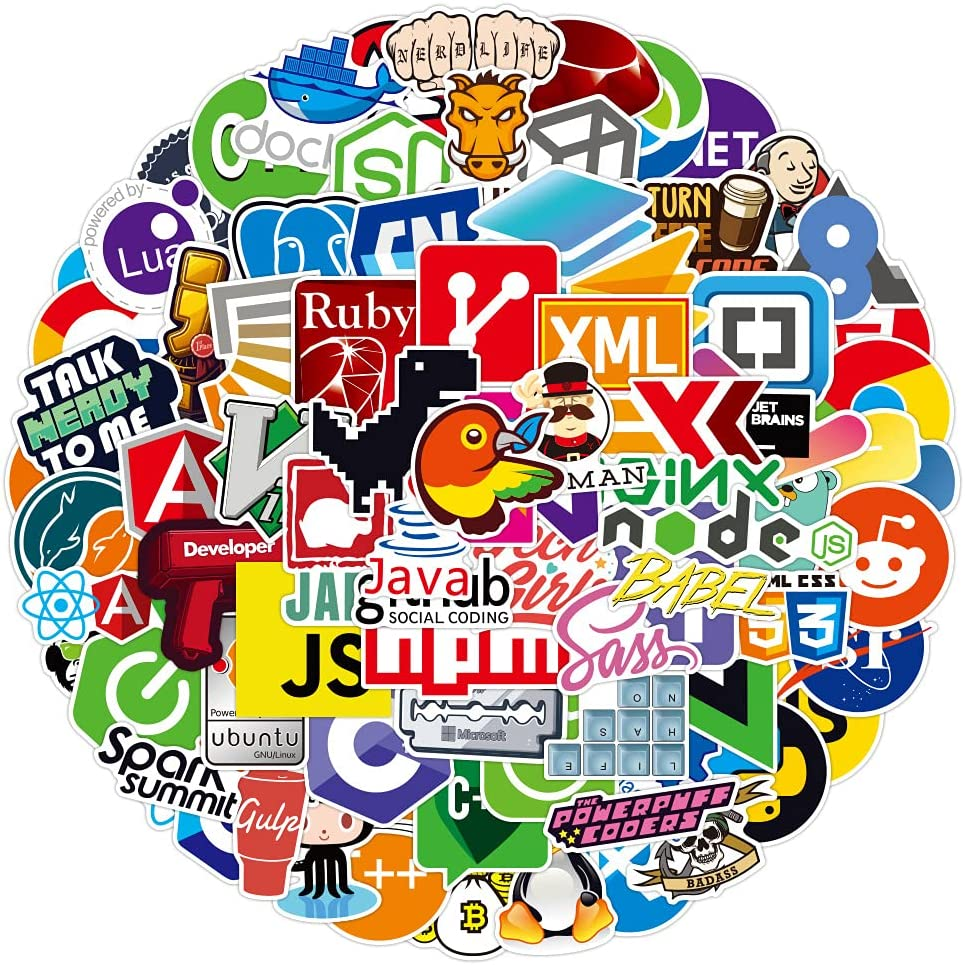 Cartoon Programming Stickers,100 PCS Internet Software Graffiti Vinyl Waterproof Decals for Water Bottles Computer Bicycle Skateboard Luggage Phone Pad Laptop Kids Teens Stickers Pack - Burger image number 7