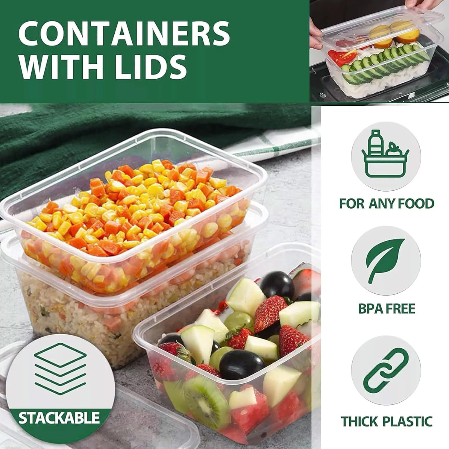 100 SETS Takeaway Containers with Lids,650Ml, Microwave Safe, Refrigerator Safe, Dishwasher Safe, Reuse Bento Box BPA Free, Plastic Food Containers, Food Packaging Container, Restaurant image number 6
