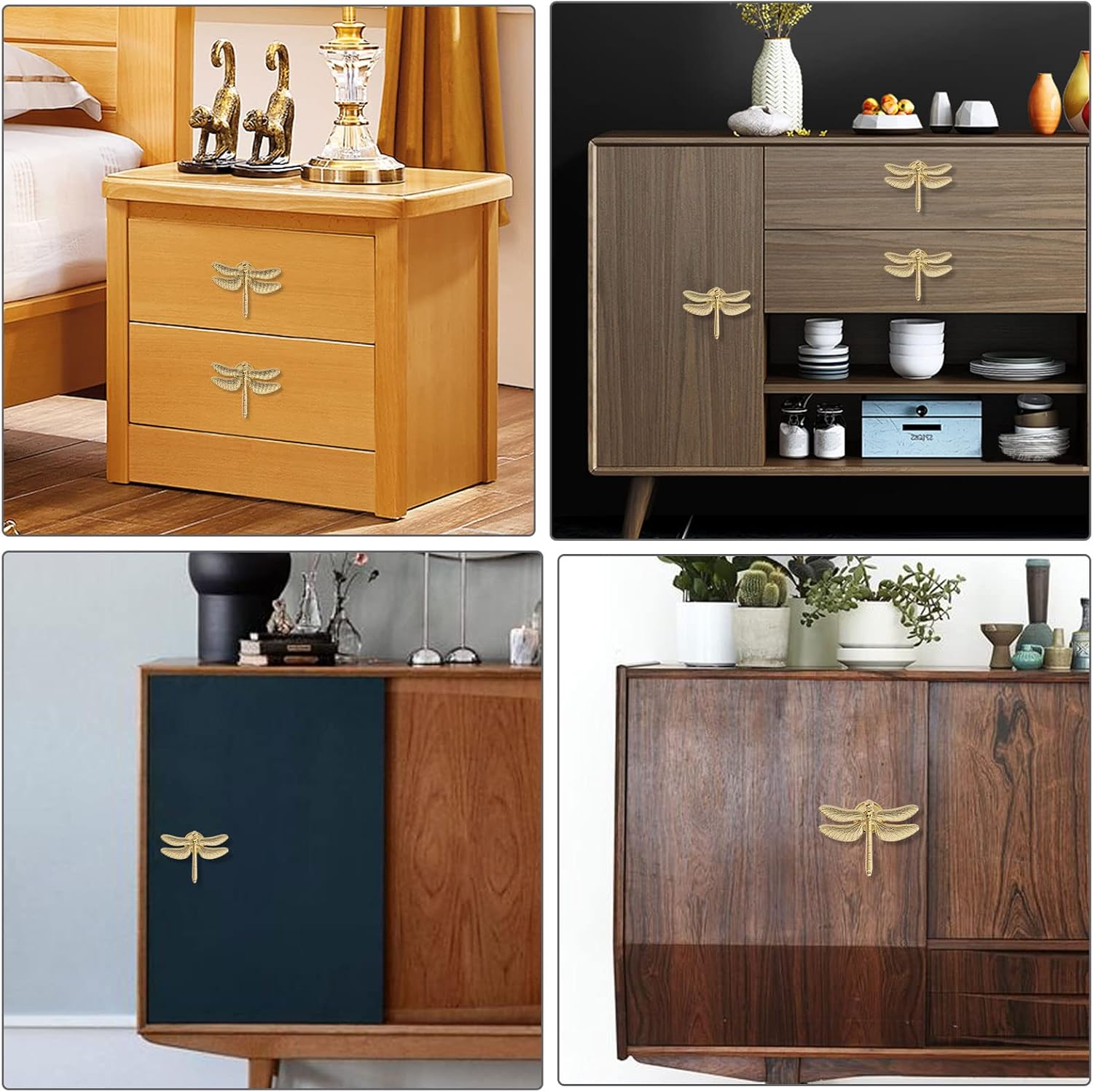 SING F LTD 4PCS Dragonfly Knobs Handles Unique Dragonfly Shape Decorative Handles with Mounting Screws Furniture Hardware Accessories for Cabinet Wardrobe Drawer Dresser Gold image number 5