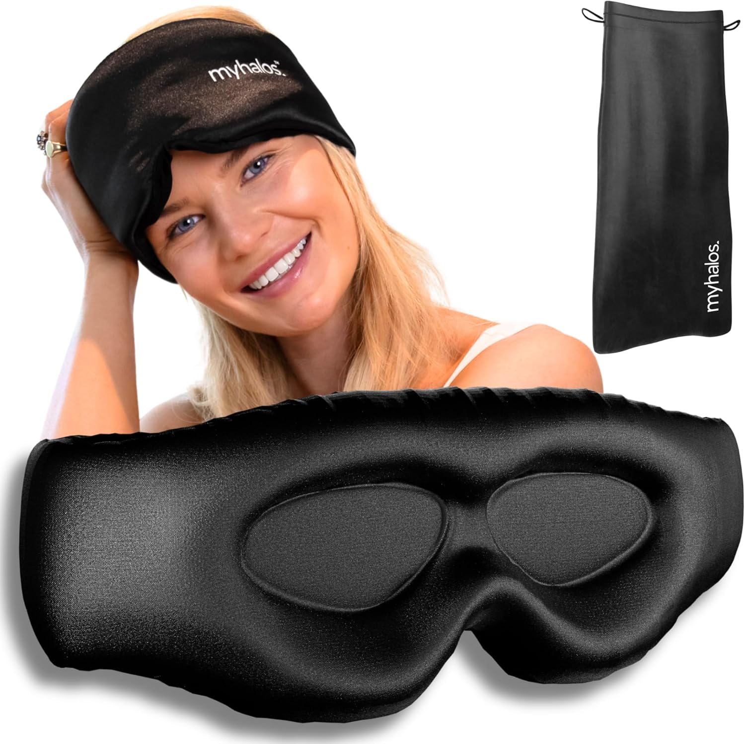 Myhalos&reg; 3D Mulberry Silk Sleep Mask with Eye Cups - Blackout Sleep Mask for Men & Women - Eye Masks for Sleep Anywhere