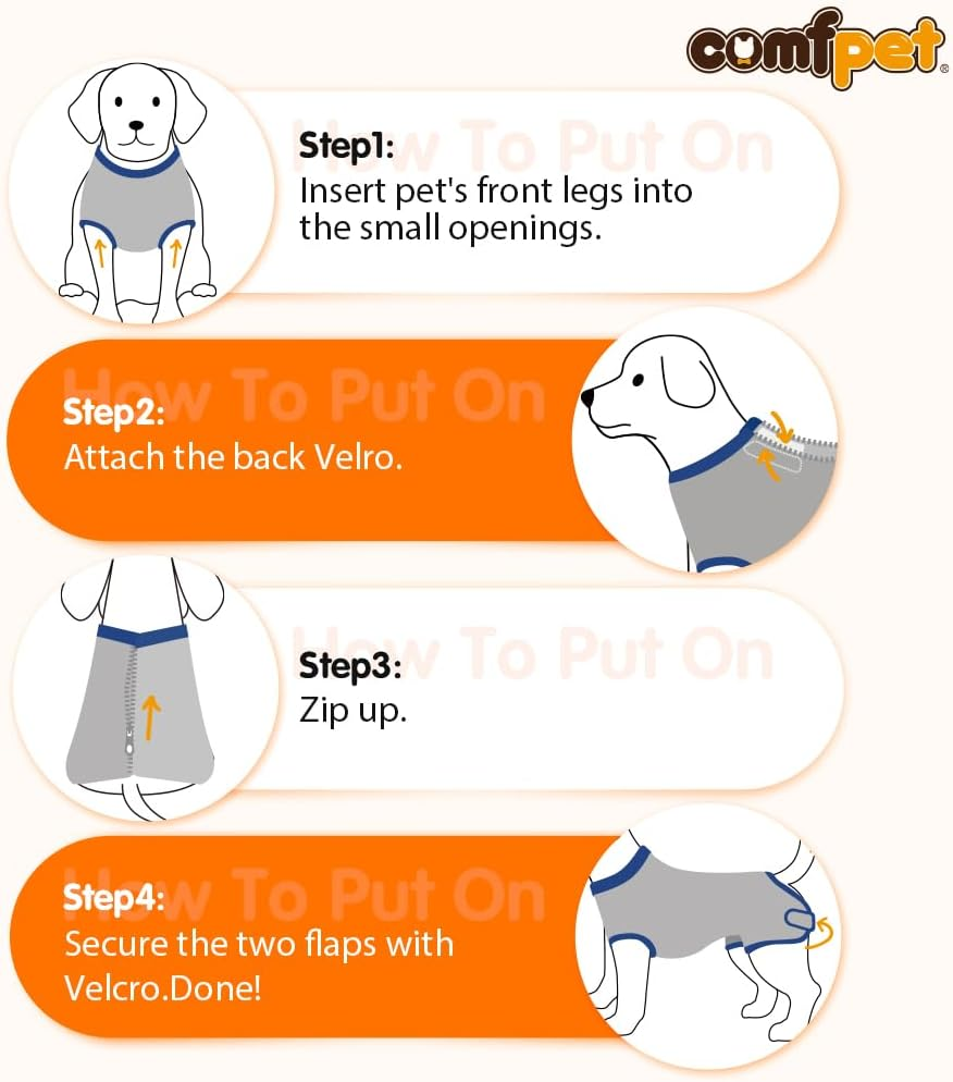 COMFPET Dog Surgery Recovery Suit with Zip, Male Female Dog Onesie for Spay, Neuter, Anti-Licking, Skin Diseases, Incontinence M image number 2