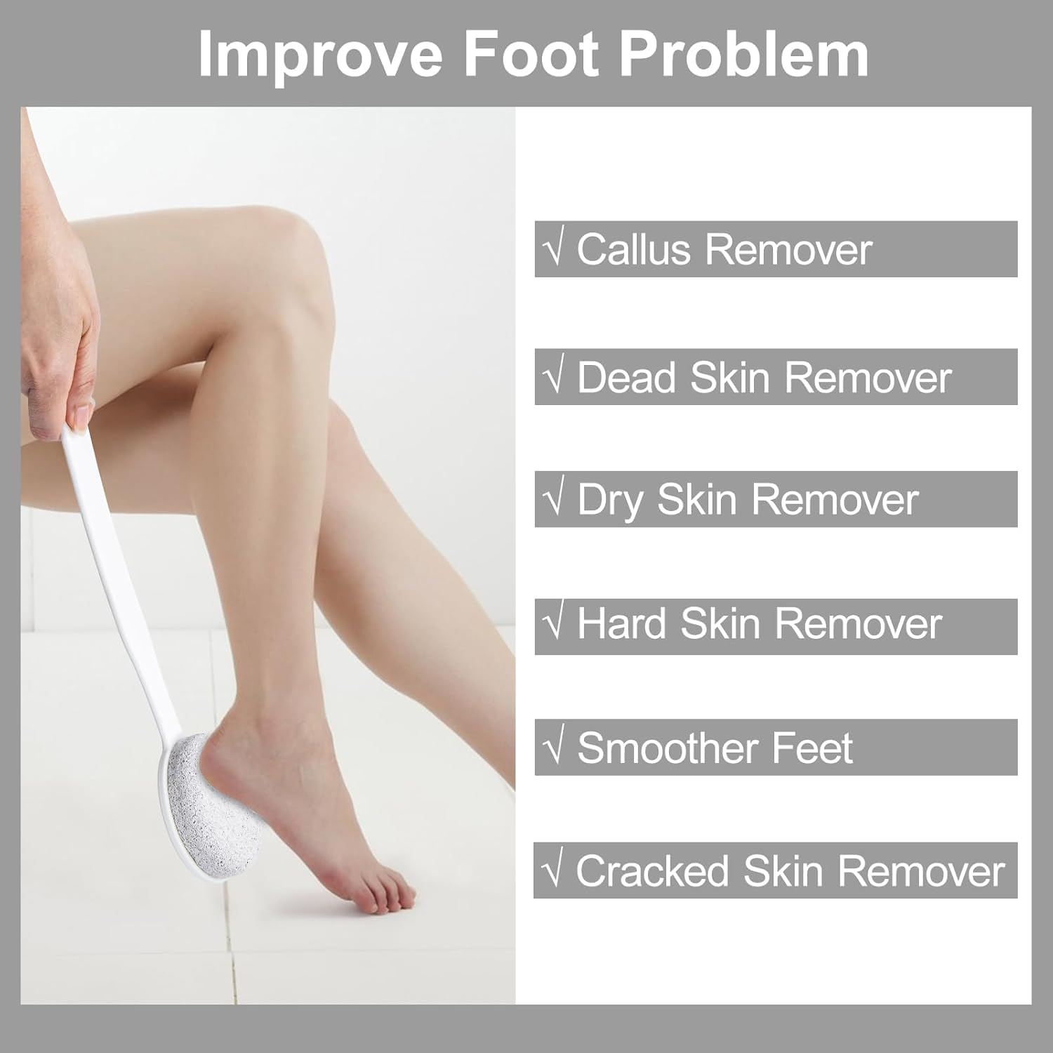 Pumice Stone for Feet with Long Handle, Hard Skin Callus Remover, Scrubber and Exfoliator for Dead Dry Skin, Softer & Smoother Feet, Pedicure Tool (Style 1, One Size)