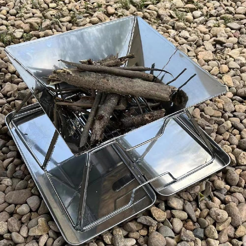 Portable Camping Fire Pit, Folding Charcoal BBQ Grill with Carrying Bag, Foldable Barbecue Firepit, Stainless Steel Burning Charcoal Fire Pit, Collapsible Camping Pits Grill for Barbeque image number 1