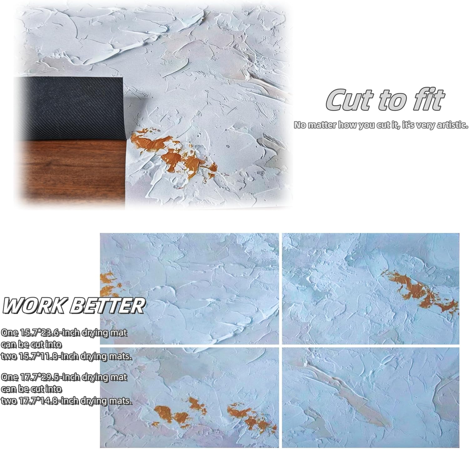 Coffee Mats,Oil Painting Style Quick Drying Mats，Kitchen Counter Dish Drying Mat，Coffee Bar Mats，Non-Slip Design，Keep Clean and Dry (Gray-White-Gold, 17.7*29.5 Inch（45Cm*75Cm）) image number 6