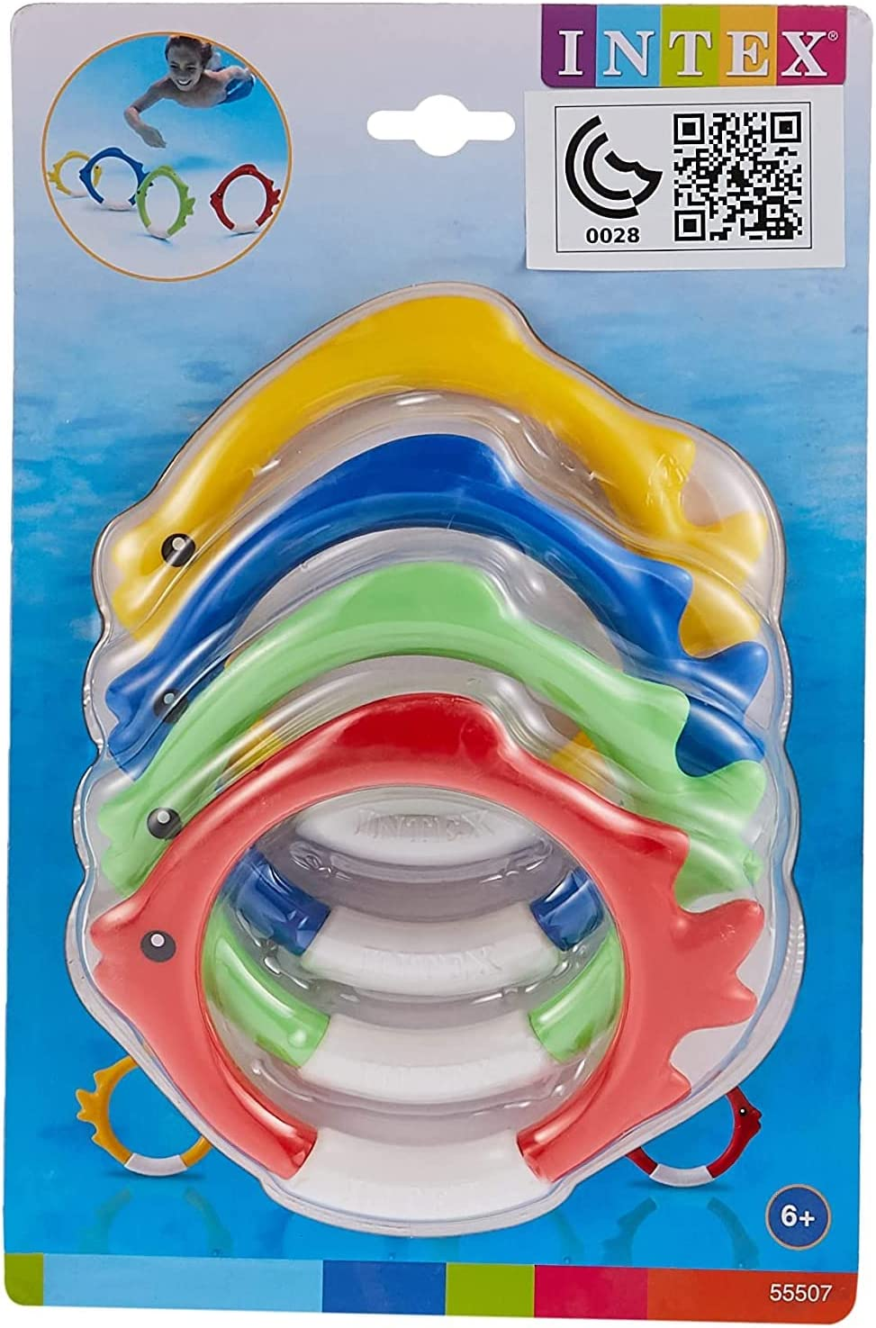 INTEX 55507 - Underwater Fish Rings, Ages 6+, 4 Colors One Set