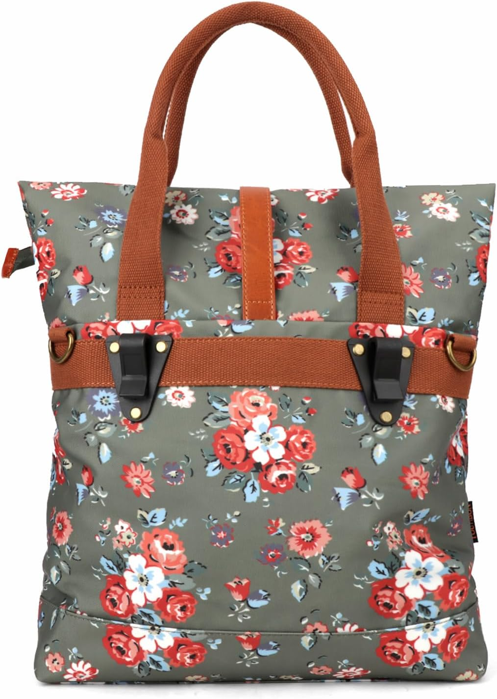 TOURBON Canvas and Leather Roll-Top Clip-On Bicycle Panniers Women'S Shoulder Tote Bag image number 3