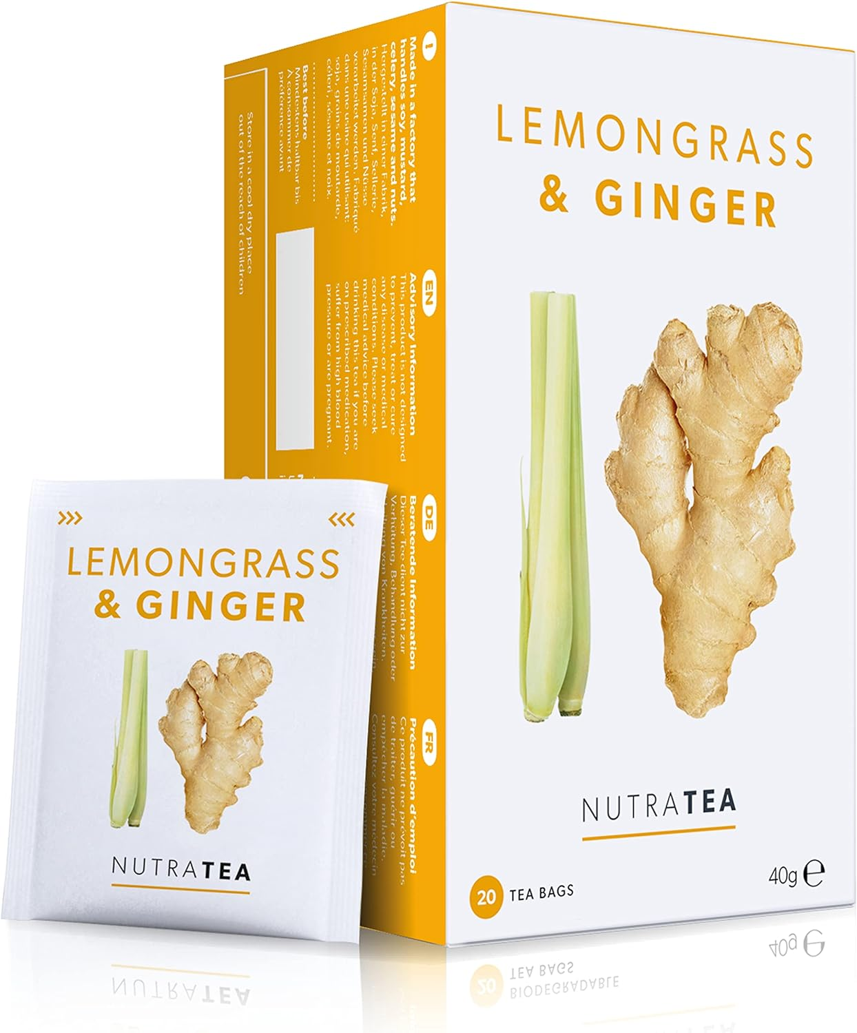 Nutra Tea - Lemongrass & Ginger Tea - 20 Tea Bags - Herbal Tea
