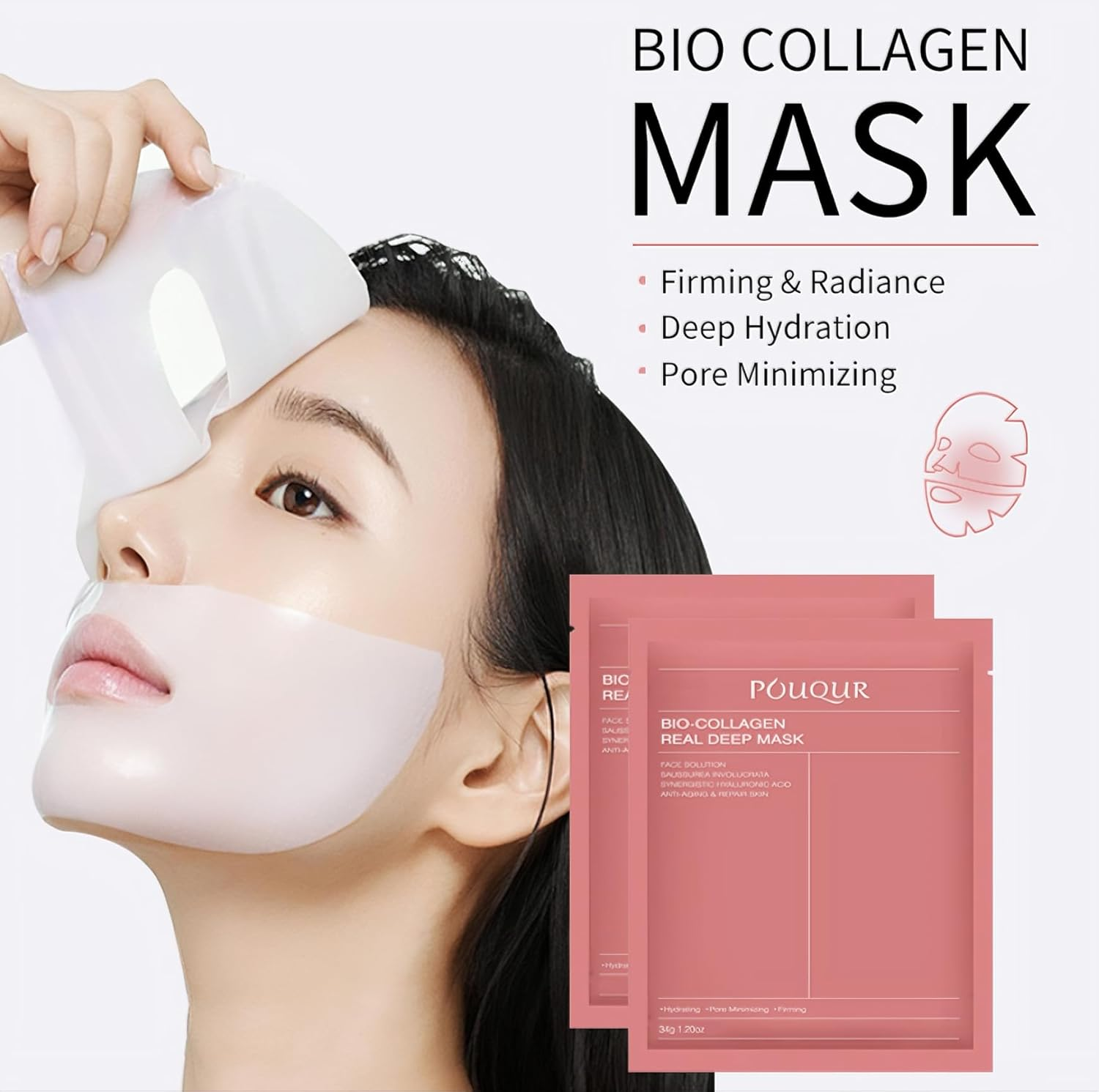 8Pcs Collagen Mask, Hydrating Overnight, Bio-Collagen Sheet Mask for All Skin Types Anti-Aging - Minimize Wrinkles & Boost Elasticity, Plump Skin Treatment