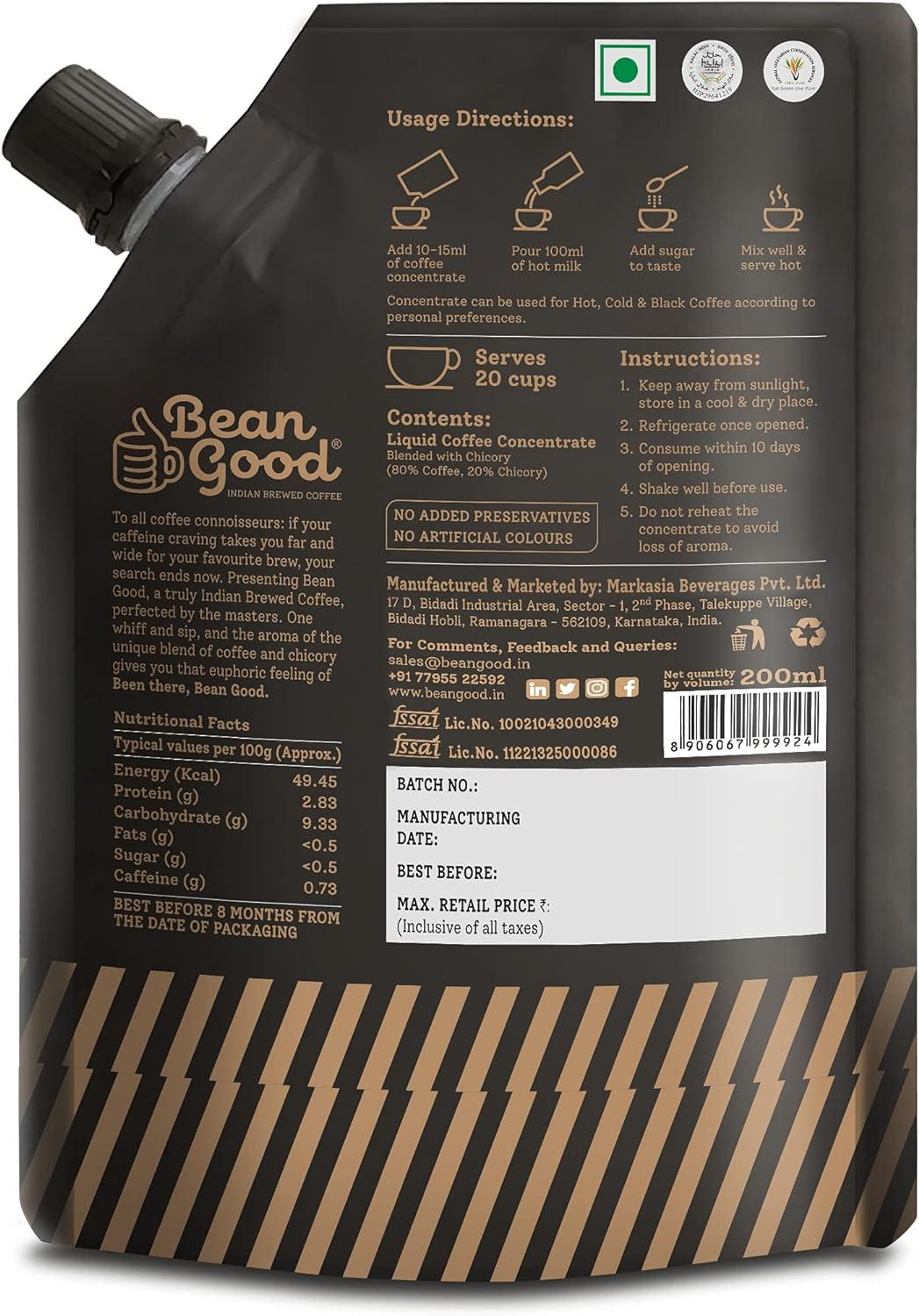 Bean Good Instant South Indian Filter Coffee Decoction Concentrate - Serves 20 Cups &ndash; 200Ml - 80% Coffee & 20% Chicory Blend - Just Add Hot Water/Milk/Sugar image number 2