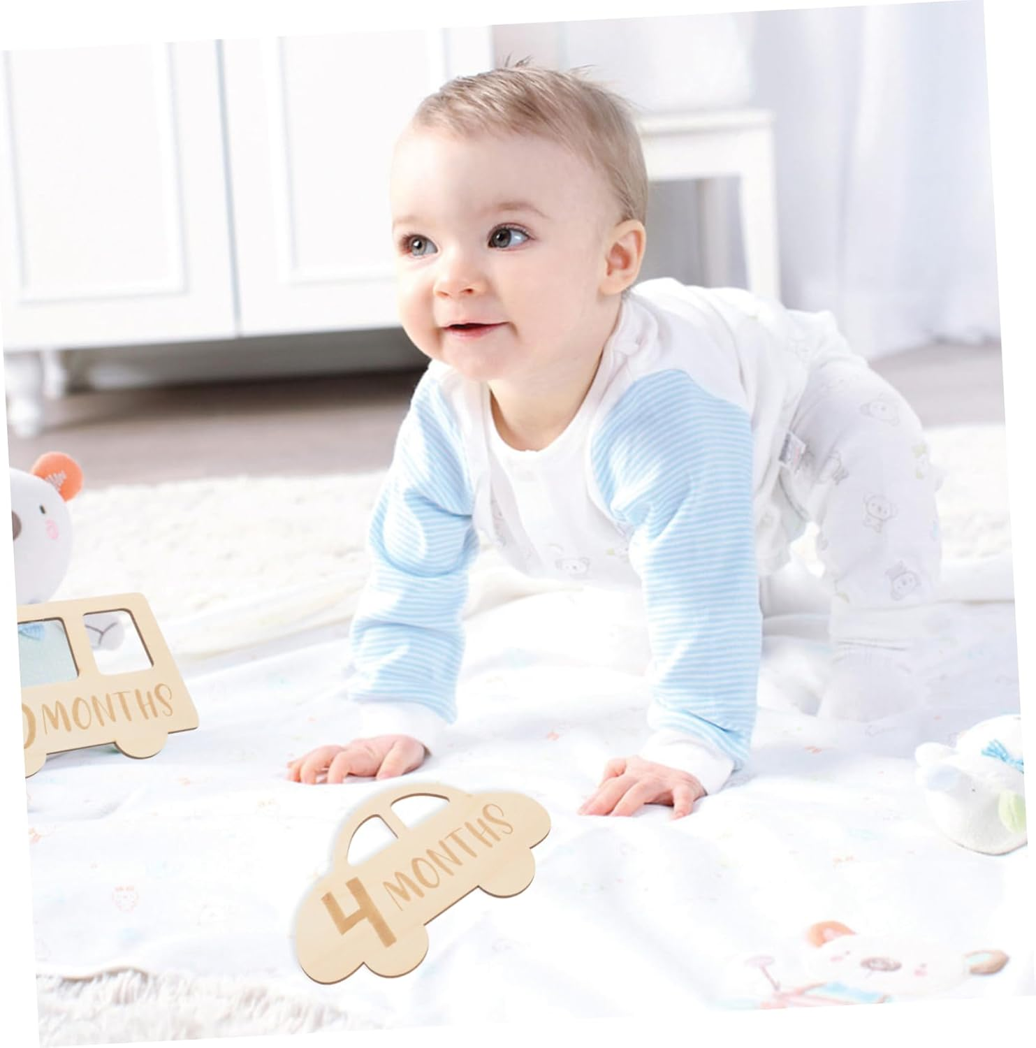 ERINGOGO 13Pcs Photo Props Announcement Sign Cards Wooden Monthly Baby Growth Recording Milestone Name Newborn Boys First Birth Announcement Wood Souvenir Photography image number 6