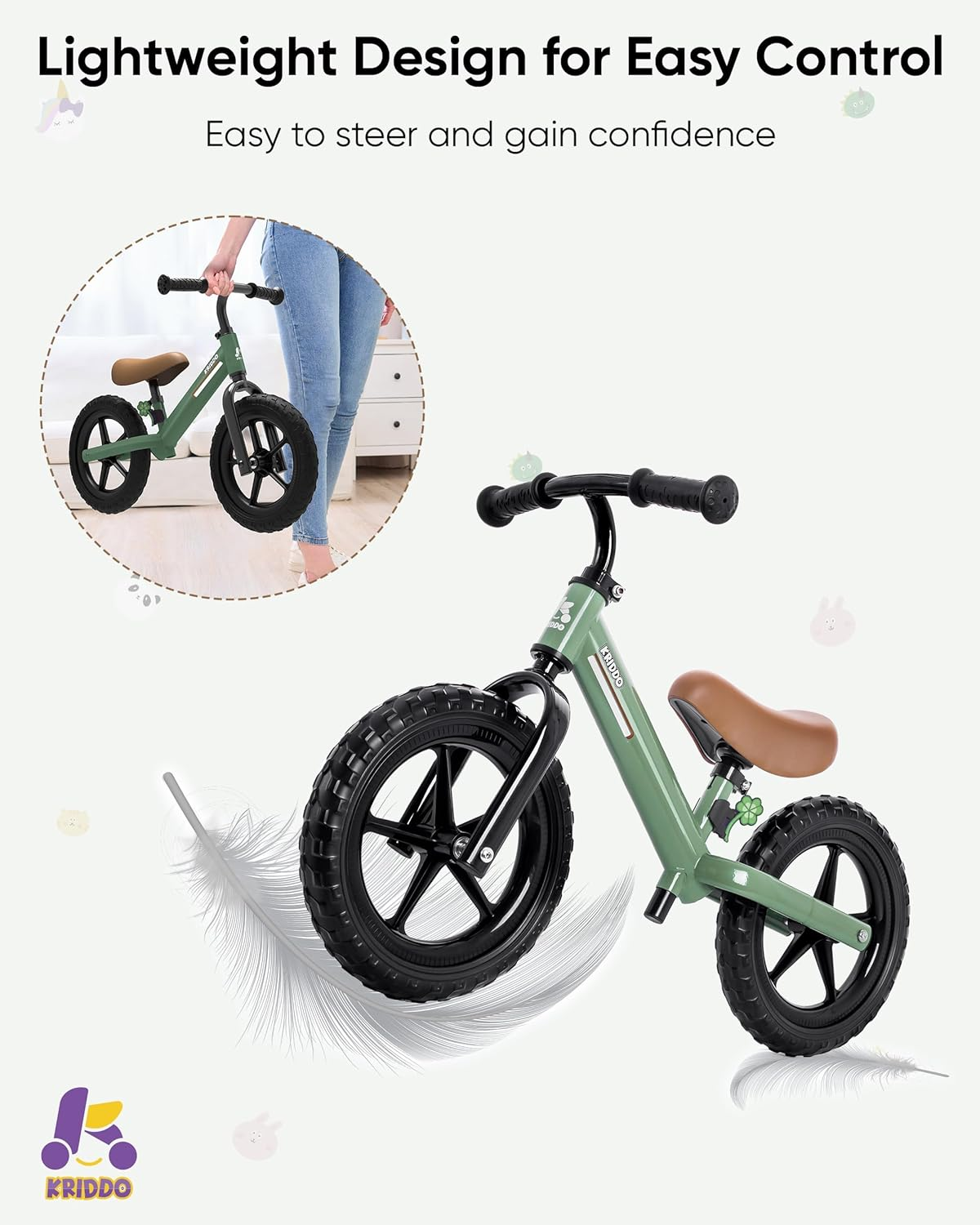 KRIDDO Toddler Balance Bike 2 Year Old, Kids Balance Bike for 2-5 Years Old, Dual Bearing for Smoother Riding, Adorable Plate, Adjustable Seat and Handlebar, Toddler Bike Gifts Age 2-3 - Blue image number 4