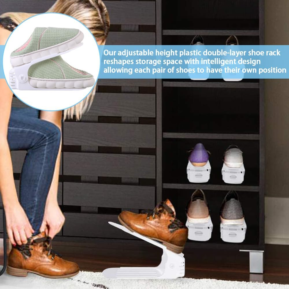 12 Pack Shoe Slots Organizer,Adjustable Shoe Stacker,Shoe Storage Holder,Double Layer Shoe Rack Organizer Holder,Sneakers Display Tray Rack,For Closet Organization image number 1