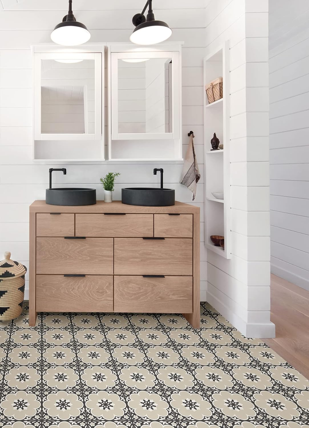 Floorpops 12-In by 12-In Black Daphne Vinyl Peel & Stick Floor Tiles (10 Tiles), (10 Sq.Ft./Carton) image number 4