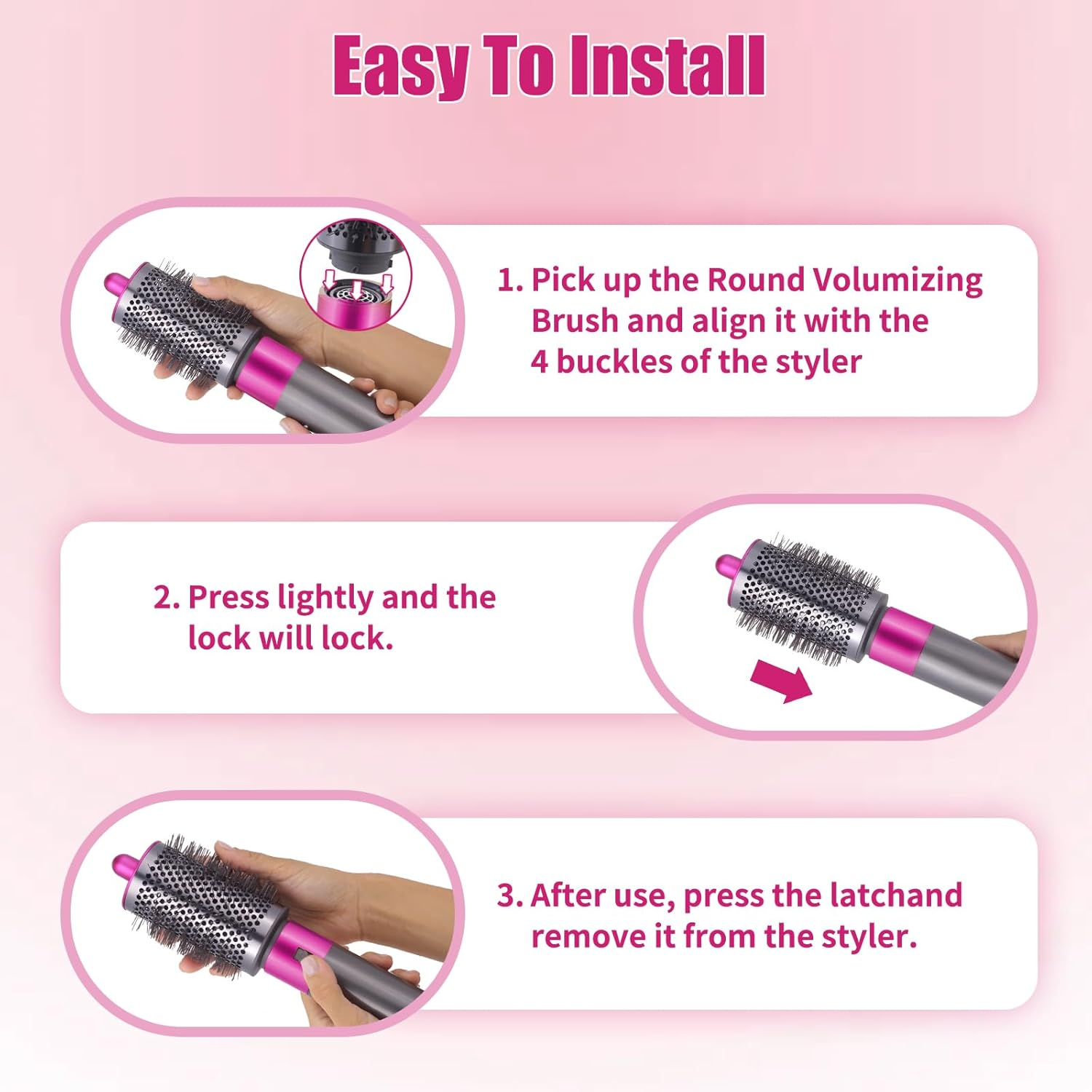 Large round Volumizing Brush for Dyson Airwrap, Large round Brush Attachment Compatible with Dyson Airwrap HS05 HS01 for Fluff Up, Volumize and Styling Hair (Rose) - Gold image number 2