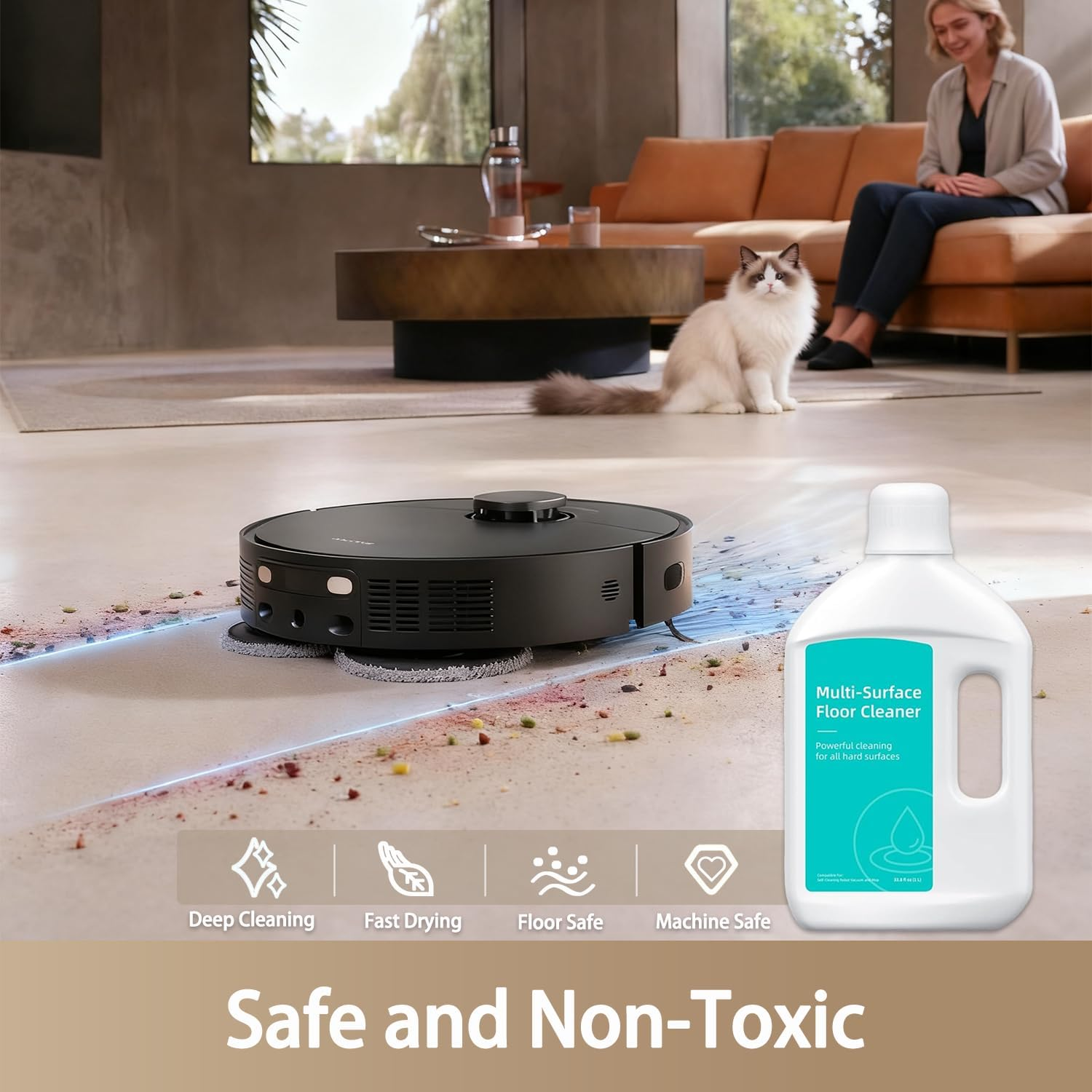 Floor Cleaning Solution Compatible with Dreame Vacuum Floor Cleaner Solution, Residue & Streak Free, Suitable for All Robot Vacuum Multi-Surface Cleaner, Wet Dry Vacuum Cleaner Detergent 1L image number 2