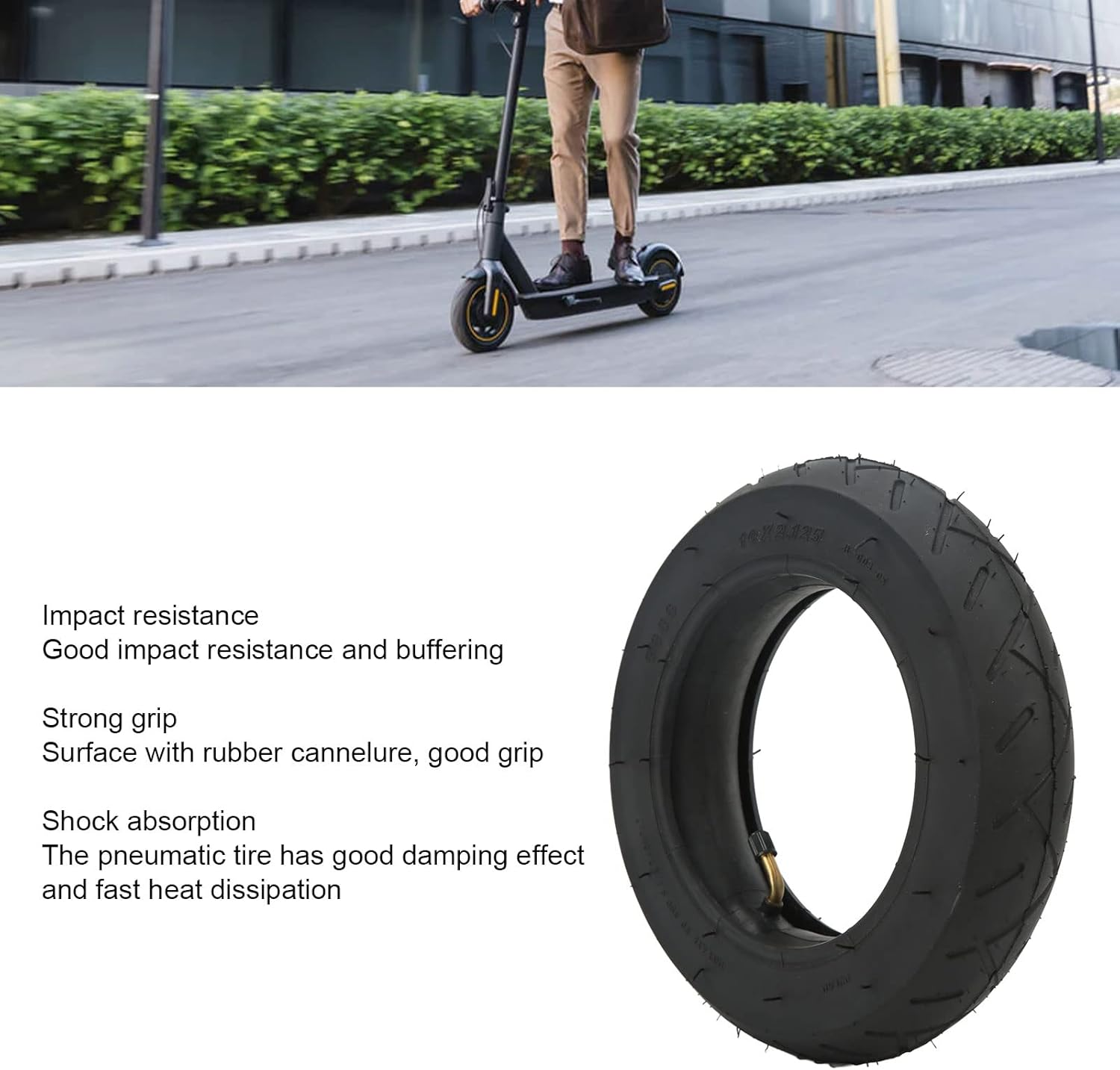 10X2.125 10Inch Electric Scooter Tire, Good Shock Absorption & Strong Grip Scooter Replacement Tire with Inner Tube, Solid Rubber Tires for Electric Scooter image number 3