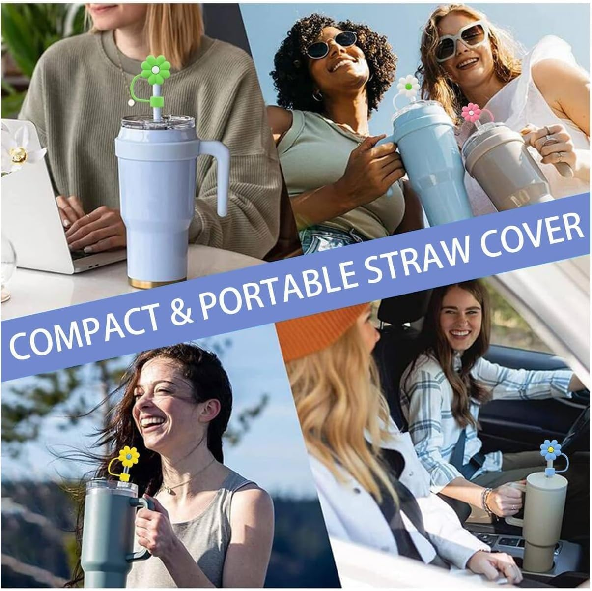 6Pcs Cute Flower Silicone Straw Toppers Accessories Compatible for Stanley Tumbler,Straw Cover Cap for Stanley Cup,Dust-Proof Reusable Straw Tips Lids for Home and Party Decor image number 4