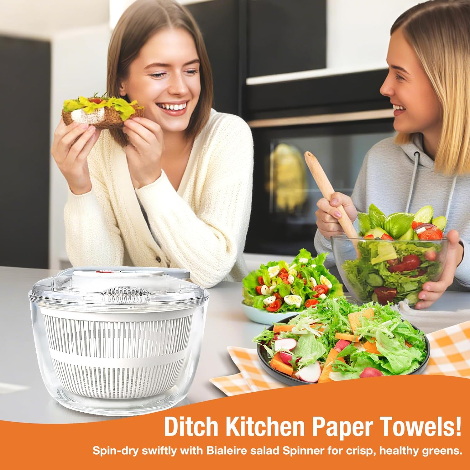 5L Salad Spinner, One-Handed Easy Press Large Lettuce Spinner Plastic Fruit and Vegetable Wash, Food Cleaner Salad Cleaner Lettuce Washer, Non-Slip Base, Large Colander Salad Dryer Bpa-Free image number 1