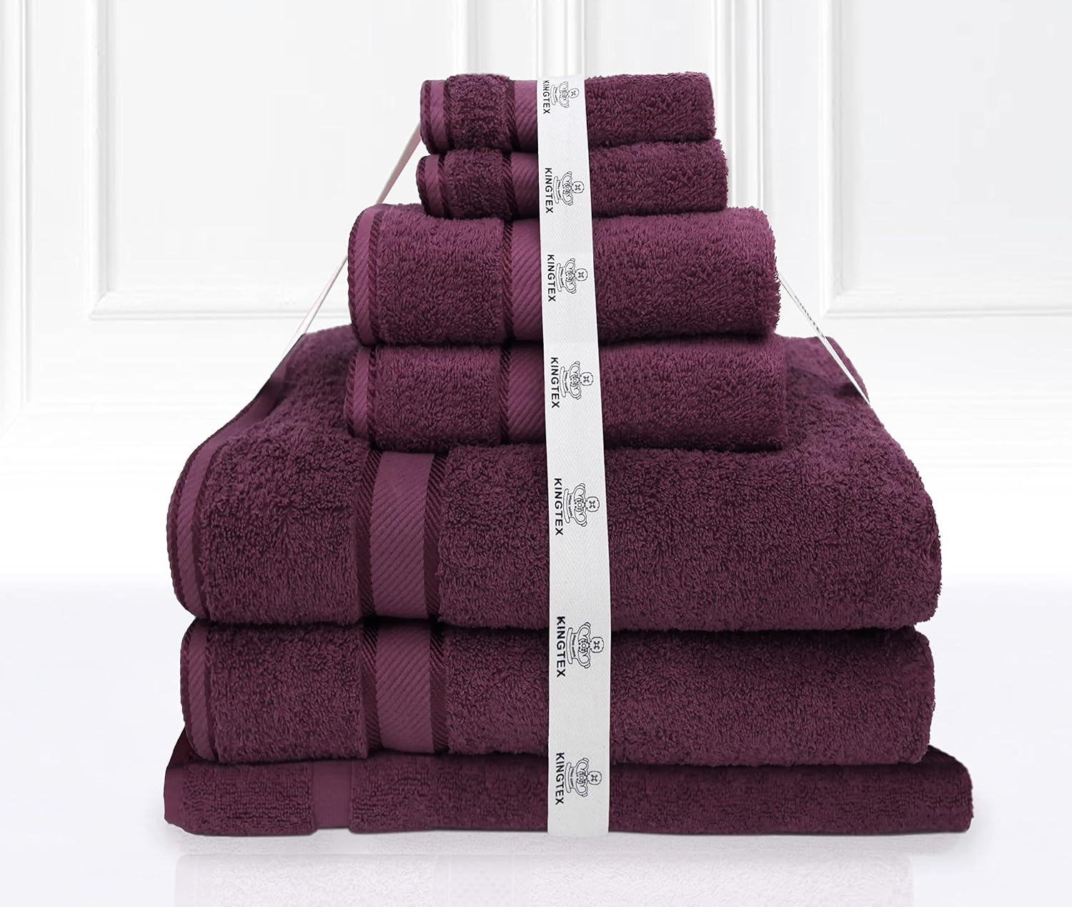 Kingtex Plain Dyed 100% Combed Cotton Towel 7-Pieces Set, Burgundy