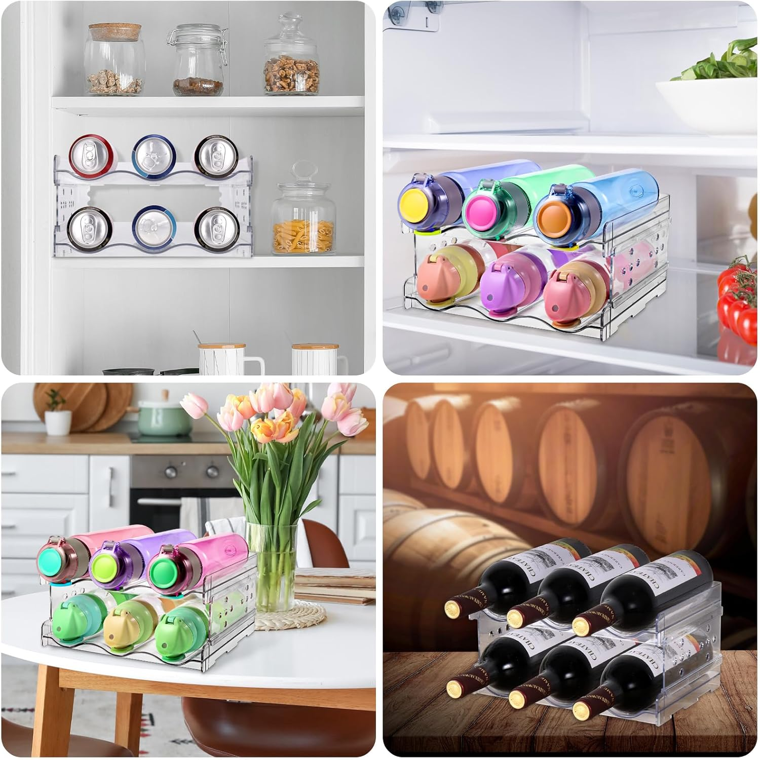 Bottle Holder Cupboard, Bottle Storage, Bottle Rack Stackable for Fridge/Kitchen Countertop Storage/Cupboard/Wine/Bottle, Bottle Organiser, Pack of 2, Each Shelf Holds 3 Containers image number 3