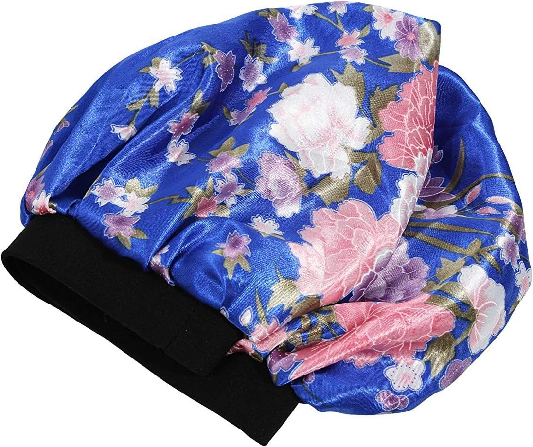 Soft Night Sleep Hat Sleep Bonnet Wide Band for Women Black and Blue Pack of 2 image number 2