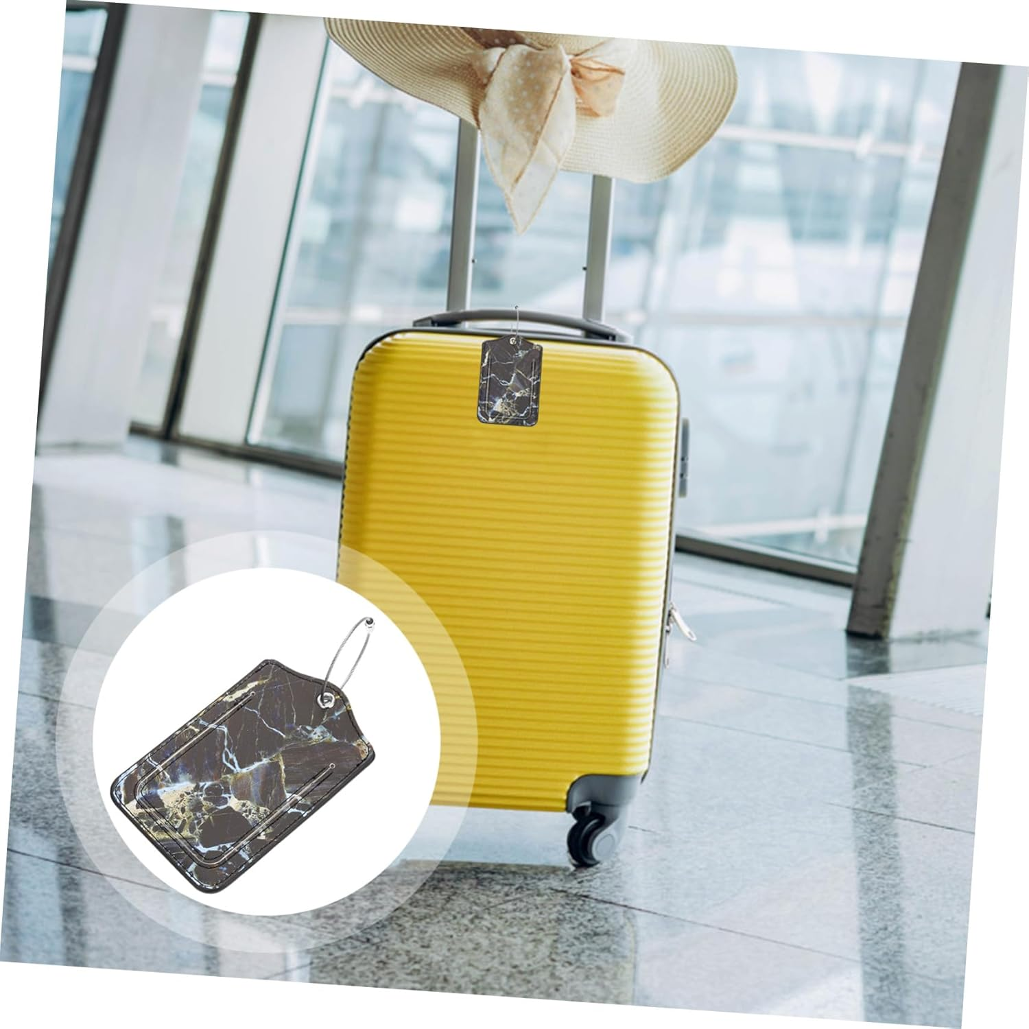 MUCKLILY Pu Leather Luggage Tag with Color Printing Travel Suitcase Boarding Tag Luggage Hanging Label for Suitcases Id Identifier for Travel Use image number 1