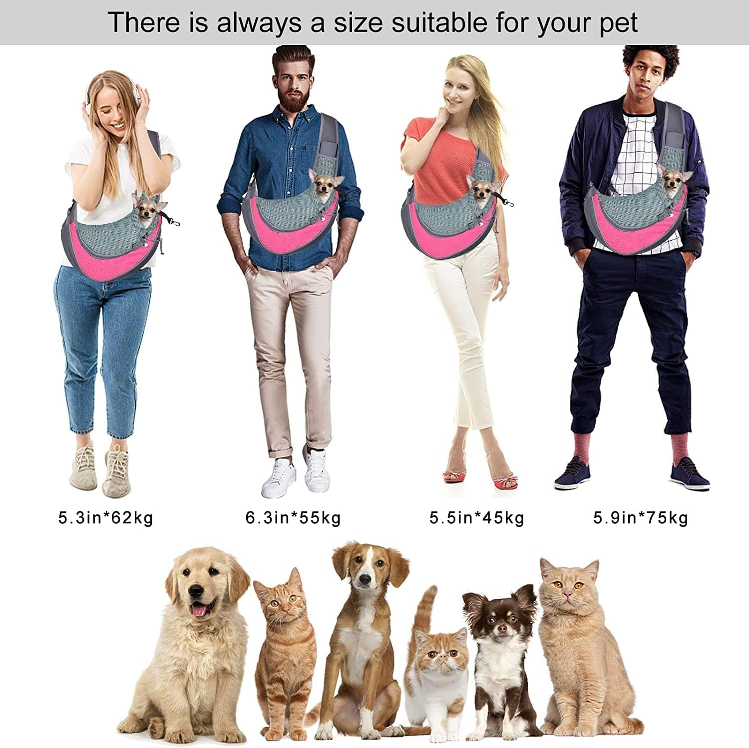 Cuby Pet Sling Carrier for Small Dogs Cats,Drawstring & Zipper & Special Security Hook Triple Designs for Pets' Securty,Breathable Mesh Travel Cat Carrier Bag with Adjustable Shoulder Strap (Pink S) image number 5