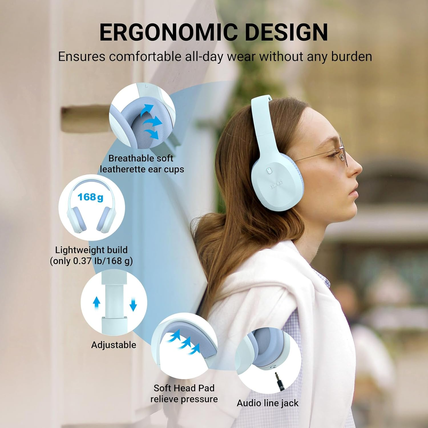 Edifier W600BT over Ear Headphones Blue image number 4