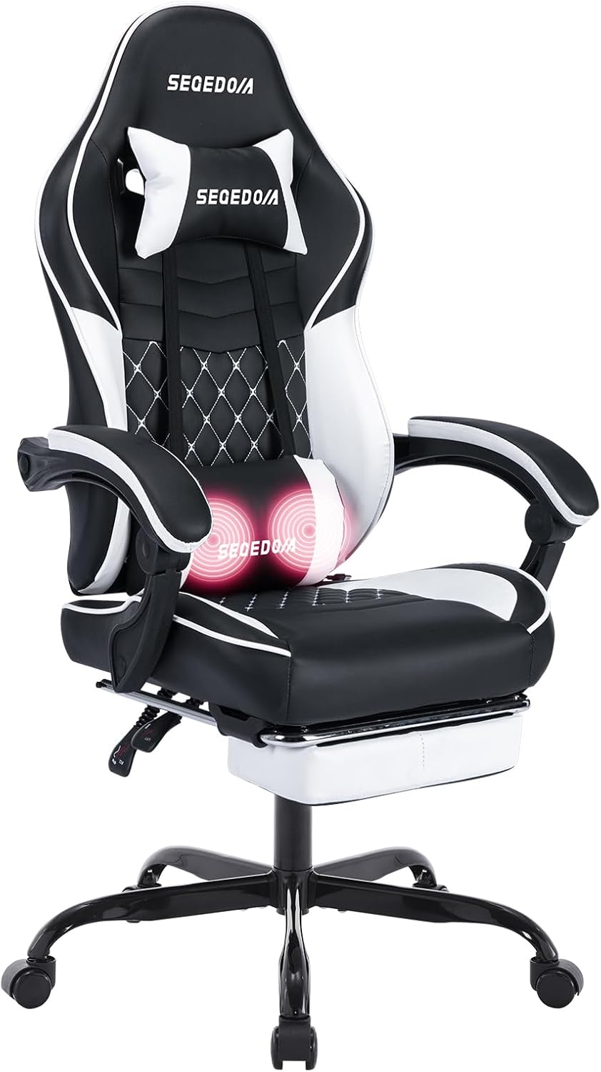 SEGEDOM Ergonomic Video Gamer Chairs Gaming Computer Chairs Gamer Chairs for Adults Massage Lumbar Support Swivel Height Adjustable Headrest Backrest(Blackpurple)