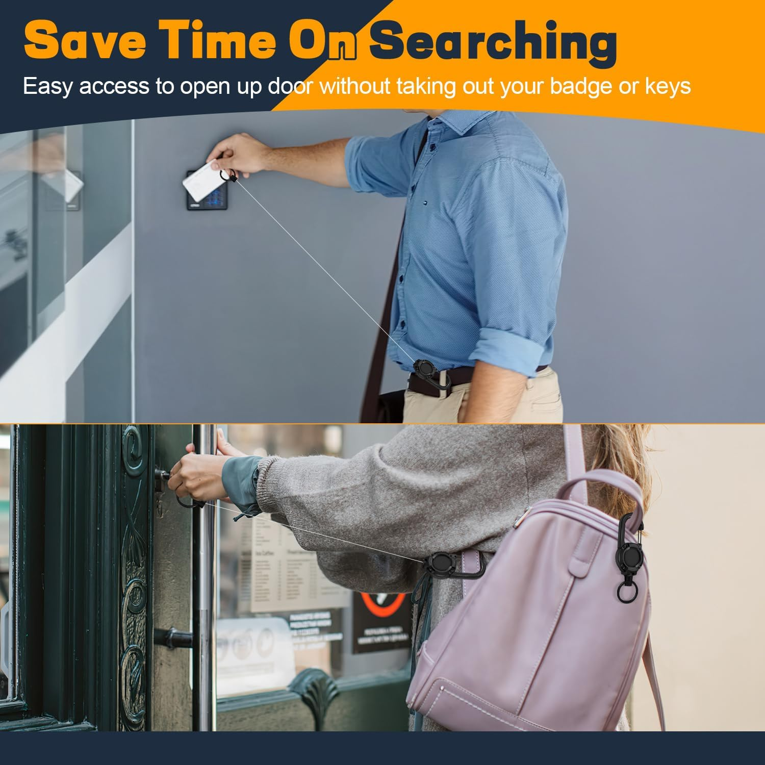 Heavy Duty Retractable Keychain 3 Pack, Retractable ID Badge Holder Reel, Multitool Carabine Key Holder for Keychain, Badge Holder with 23.6" Steel Cord Key Ring Clip, 8.0 Oz (3X Black) image number 5