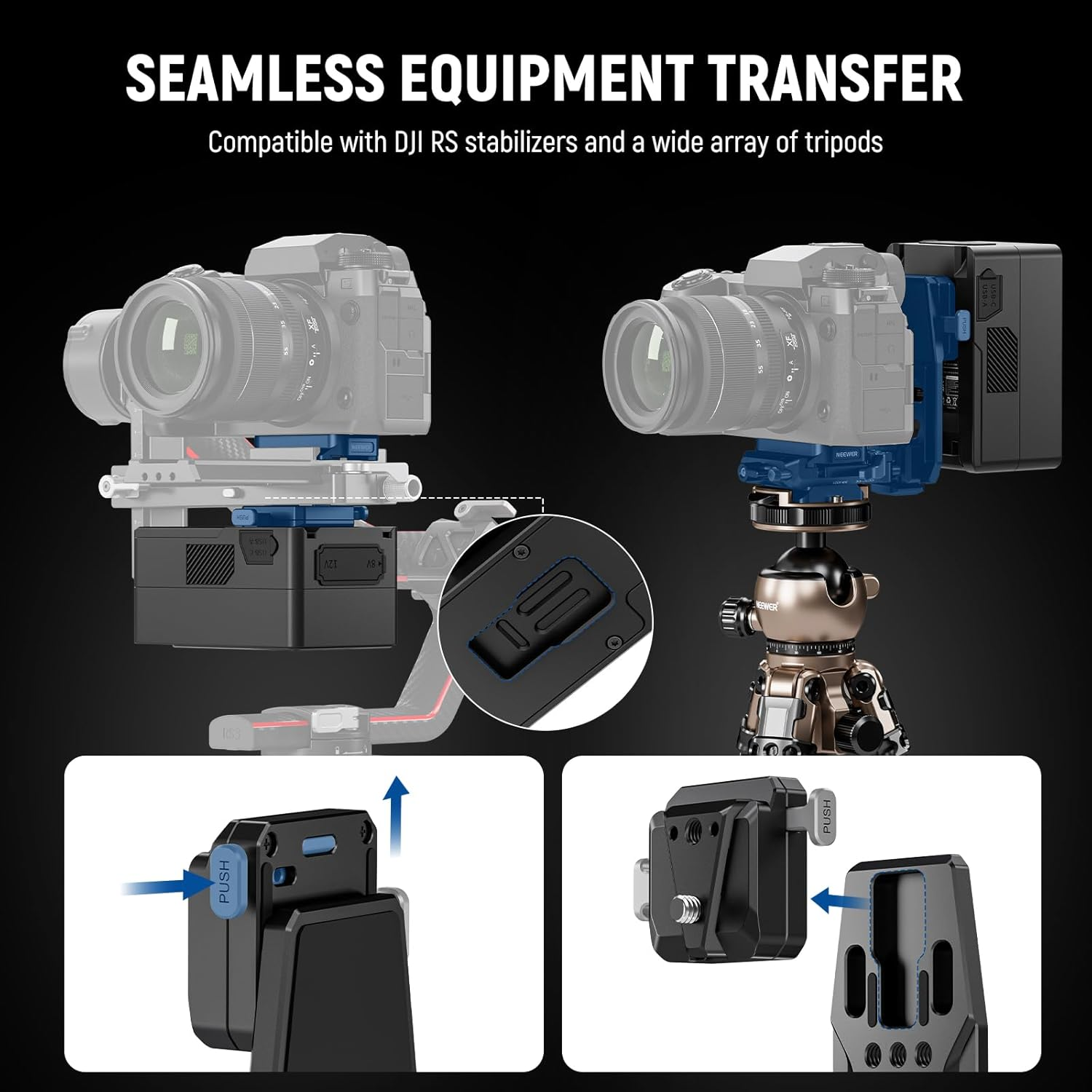 NEEWER V Mount Battery Plate with NATO Rails, Arca Type Baseplate for RS4 Pro RS3 Pro Gimbal, Modular DSLR Camera Video Rig Compatible with Smallrig V Lock Battery Camera Cage, PS016 image number 5