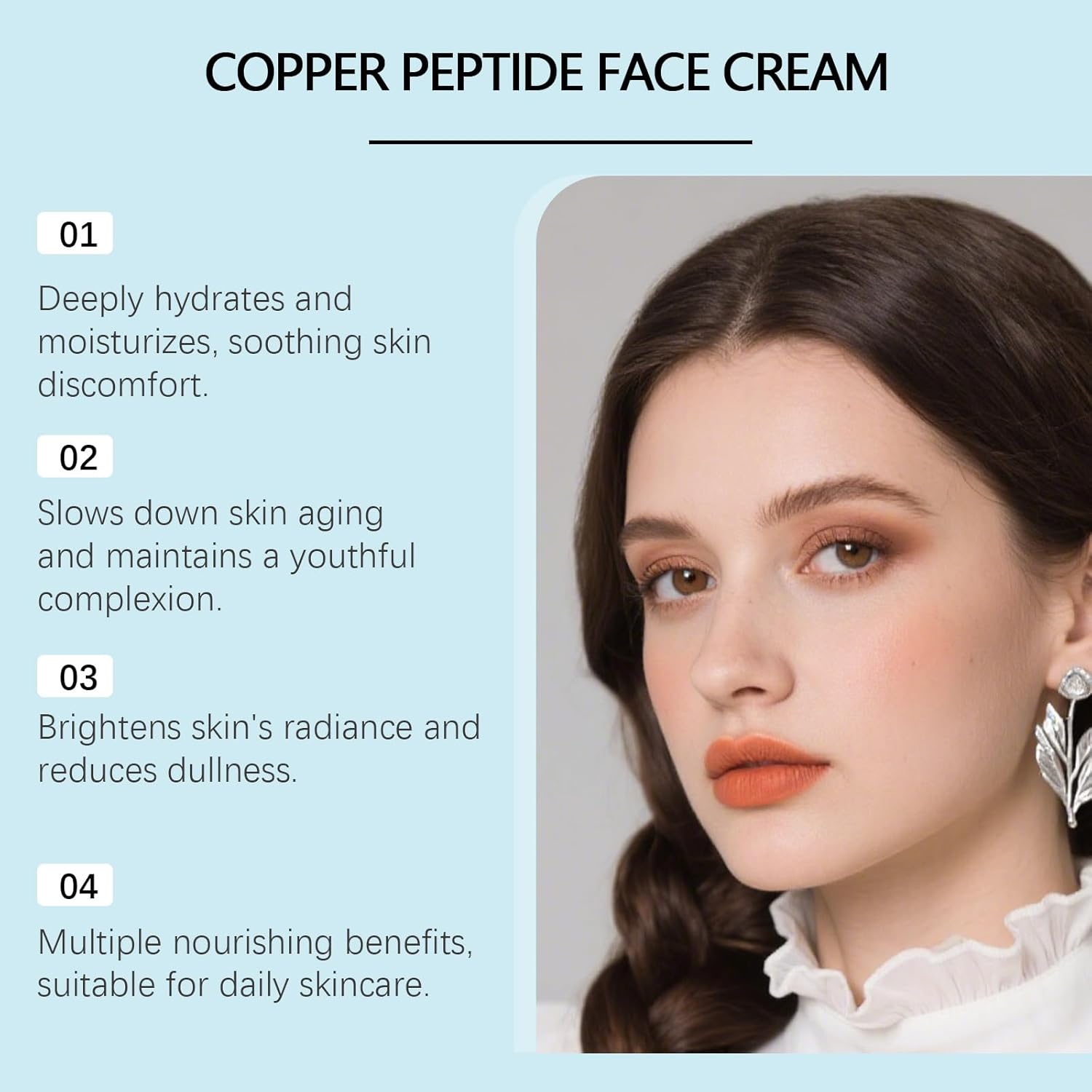 GHK-CU Copper Peptide Face Cream, Firming Moisturizing Anti-Aging Cream for Smooth Hydrated Skin, Revitalizing Copper Peptide Moisturizer for Fine Lines, Radiance Boosting Daily Repair Cream (1Pcs) - 4Pcs image number 7
