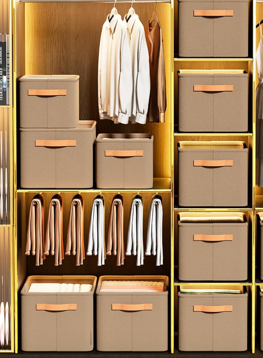 Zisheng 6-Pack Fabric Storage Bins with Lids - Foldable Clothes Organizer Baskets, Breathable Multi-Use Collapsible Storage Boxes for Shelves, Cupboard & Home Organization (Khaki)