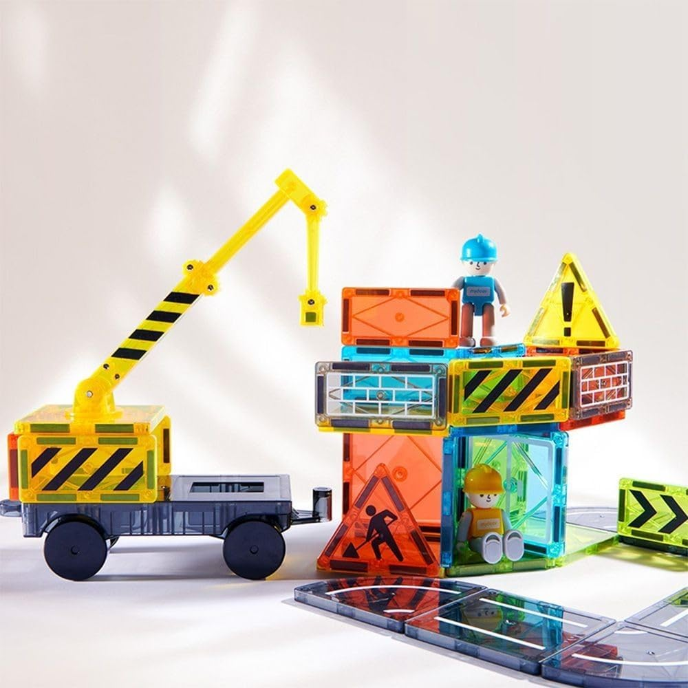 Mideer Magnetic Tiles Road Set with Extendable Magnetic Crane, City Construction Building Toys for Toddlers STEM Preschool Toys Ages 4-6 5-7, Gifts for 3+ Year Old Boys Girls Kids Toys with Car image number 6