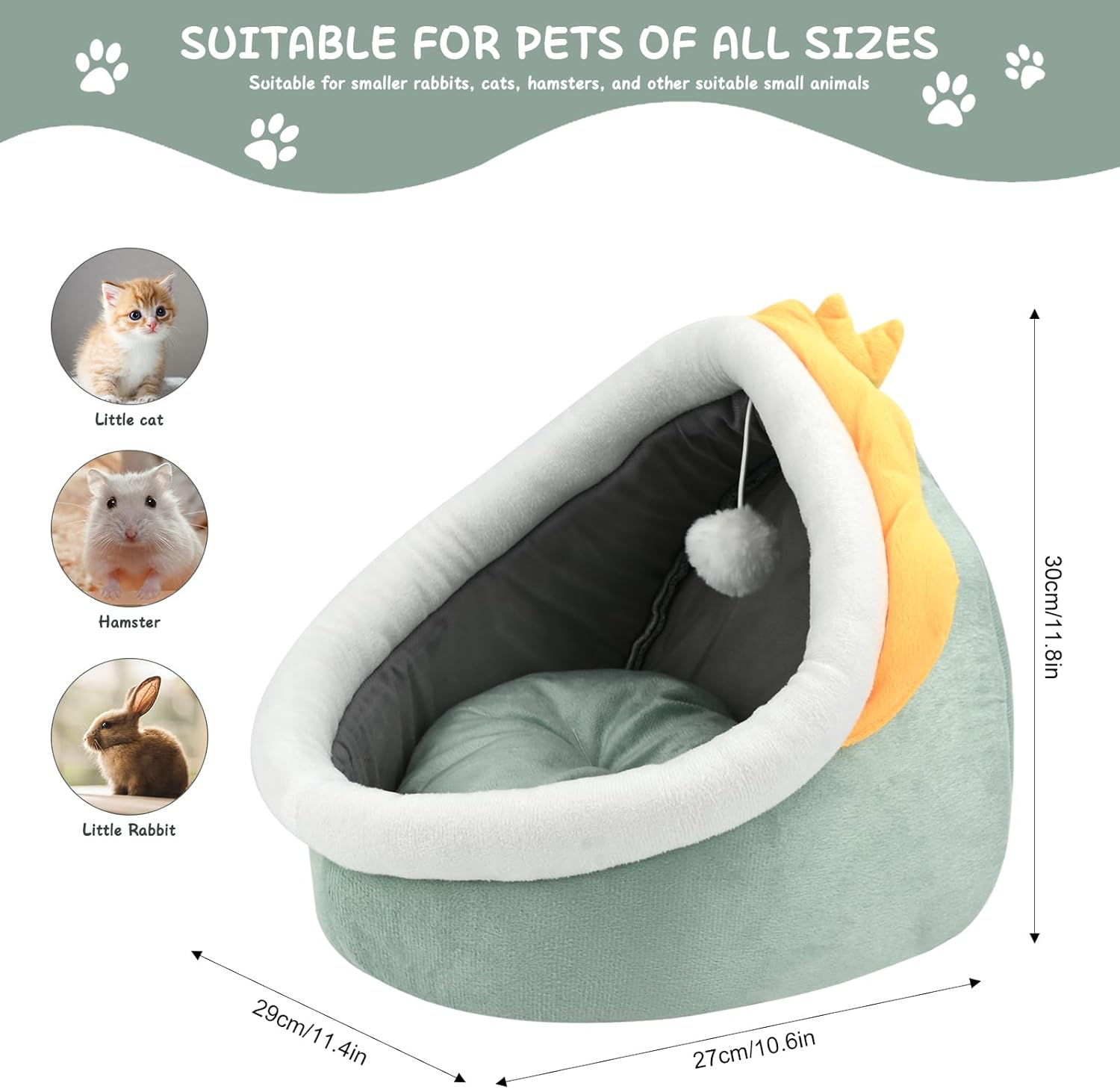 Cat Beds for Indoor, Small Dog Cave Bed with Anti-Slip Bottom, Super Soft Calming Pet Sofa Mat with Removable Cushioned Pillow for Cats, Puppies & Rabbits image number 3