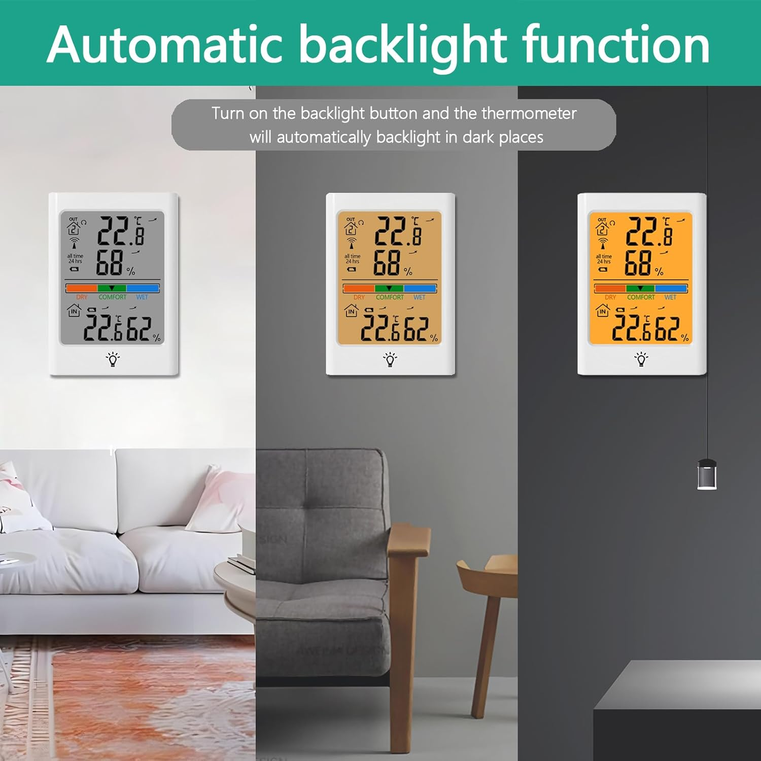 Indoor Outdoor Digital Thermometer Hygrometer Wireless, Smart Temperature and Humidity Monitor with 100M Range Remote Sensor, Automatic Backlight for Home, Warehouse, School (White) image number 6