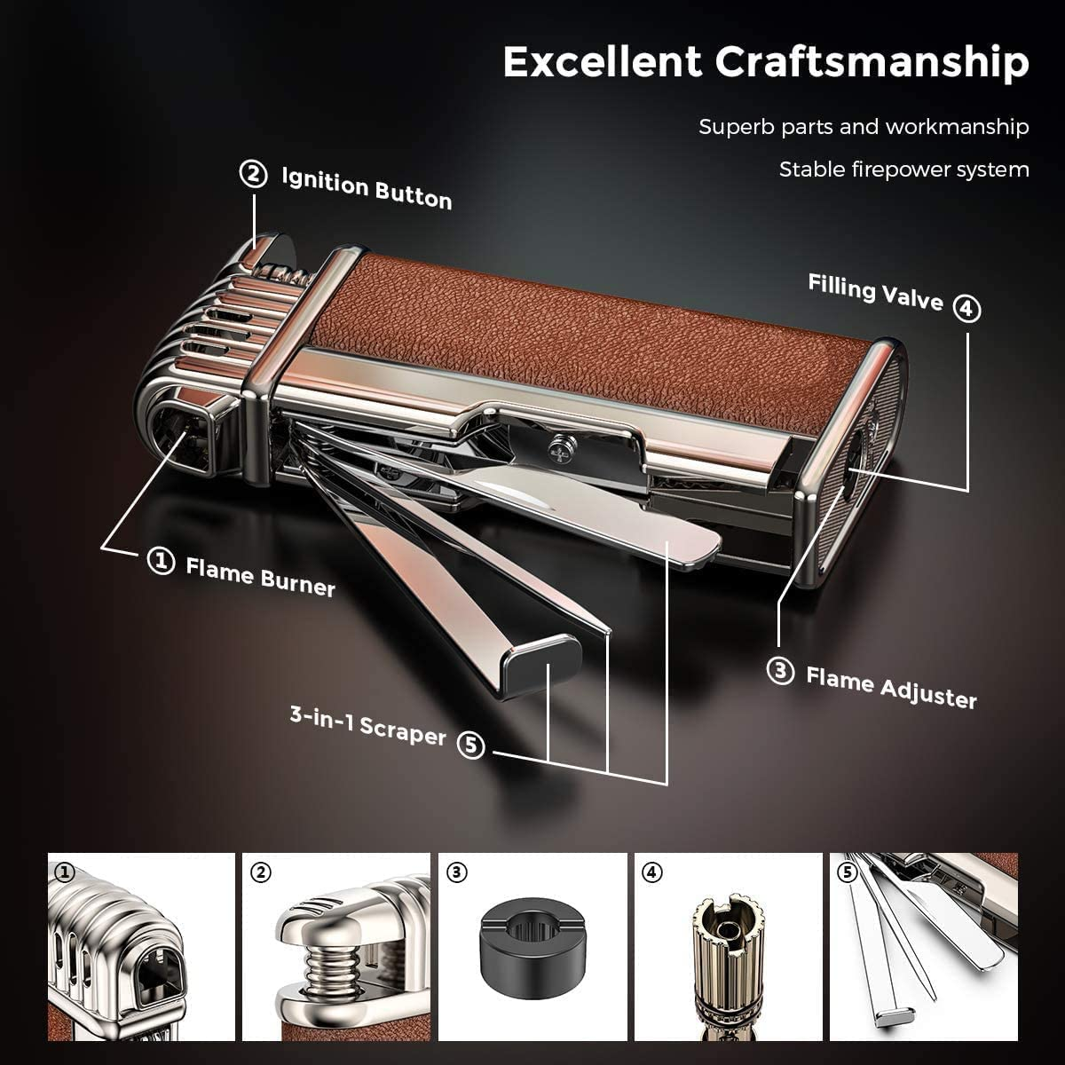 Windproof Lighter Butane Gas Jet Single Flame Candle Lighter, Adjustable Flame and Refillable Fuel Metal Lighter (Butane Not Included) image number 3