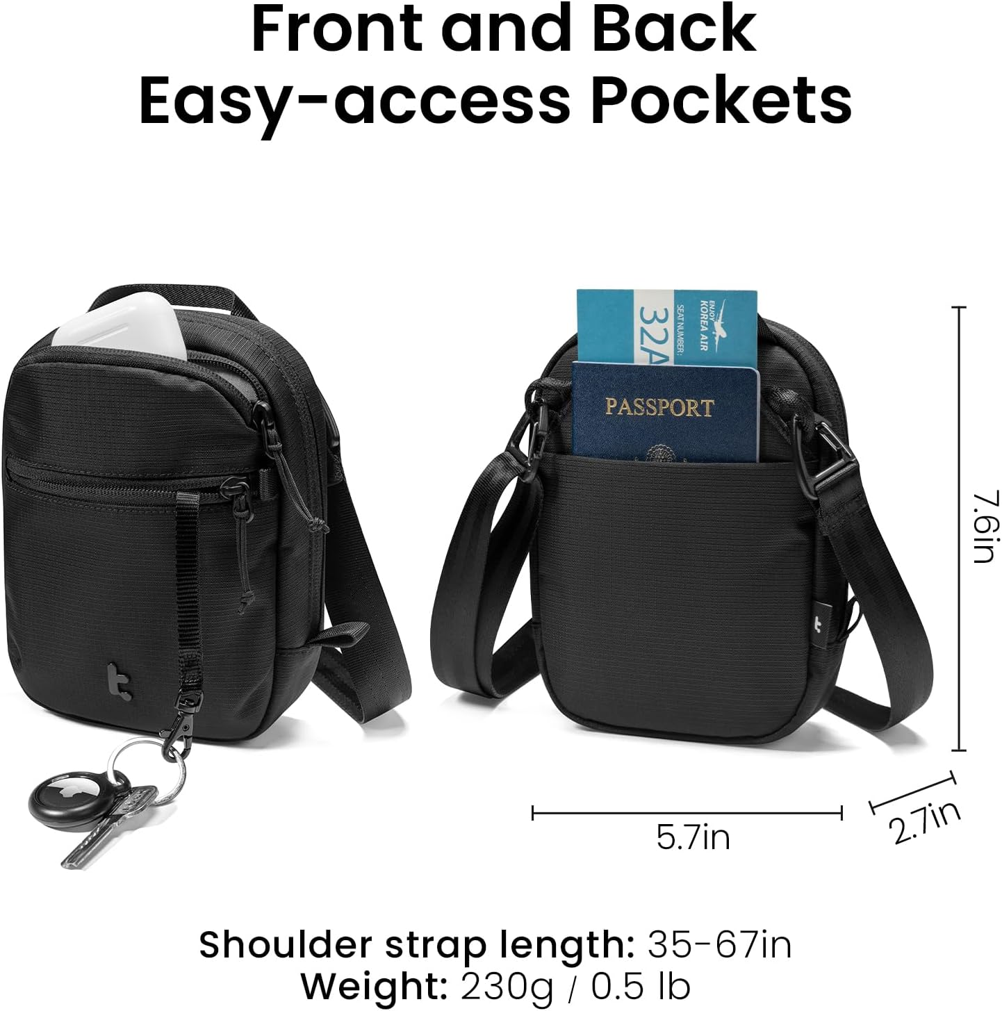 Tomtoc Anti-Theft Travel Crossbody Bag 1.3L &ndash; RFID Blocking Mini Sling with Lockable Zipper, Lightweight Passport Pouch for Cards & Tickets, Compact Bag for Vacation & Urban Travel