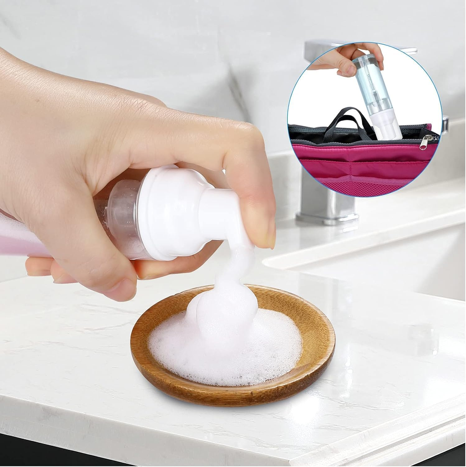 12 Pcs Empty Bottle Travel Soap Bottle, Plastic Foam Dispenser Bottle,Mini Foaming Soap Pump Dispenser for Cleaning, Travel, Cosmetics Packaging (2 Oz) (Clear) image number 3