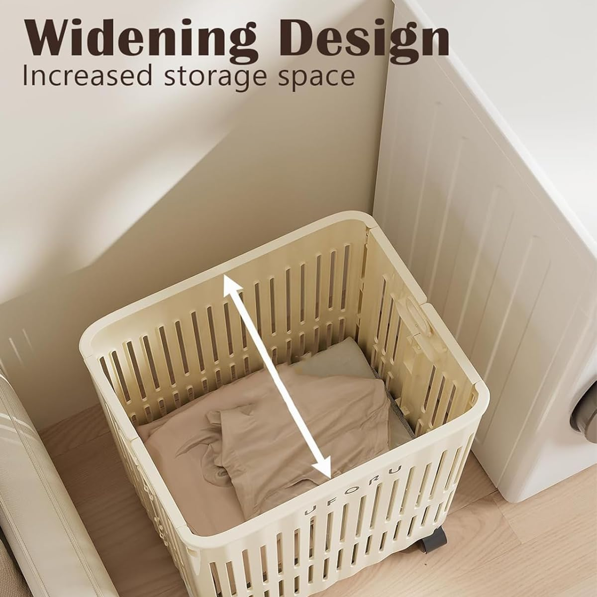 AIMALL Folding Laundry Hamper with Wheels, Breathable PP Storage Basket, Large & Small Size Options, Rolling Dirty Clothes Bin for Bedroom Bathroom, Cream White