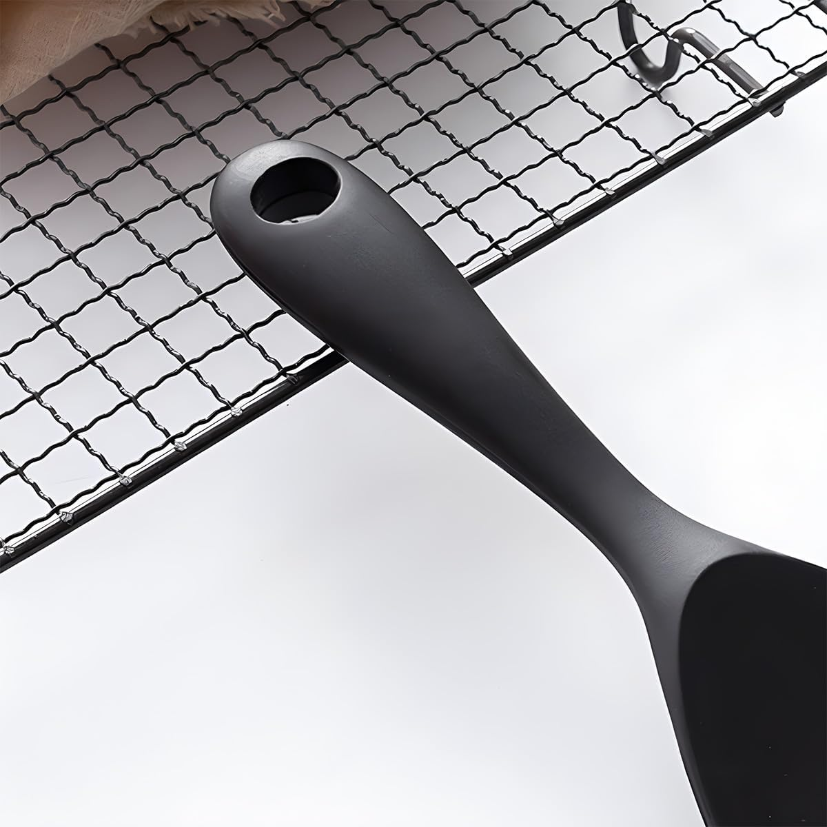 Silicone Rice Spoon Paddle Set of 2, Non Stick Heat Resistant Silicone Rice Serving Spoon Rice Cooker Spoon (Black)