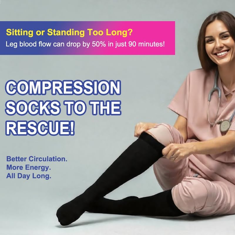 3 Pairs Compression Socks 15-20 Mmhg - Compression Stocking Best Support for Running, Swelling, Nurse, Flight, Nurses,Travel,Flying