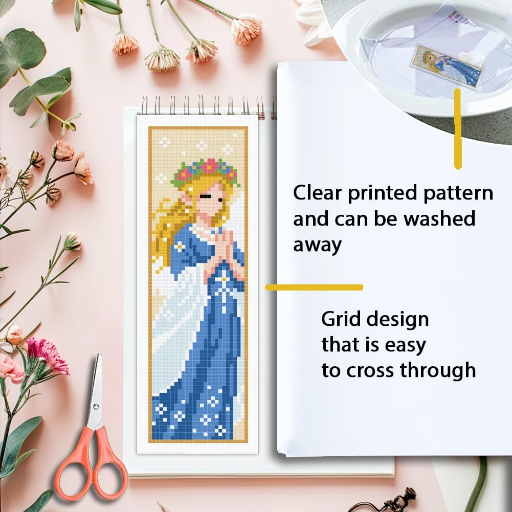 ORIGACH 6 Set Fantasy Angel Butterfly Cross Stitch Bookmark Kit for Beginner with Backing Felt Floss Instructions DIY Stamped Embroidery Bookmark Kit for Adults, Book Lovers image number 4
