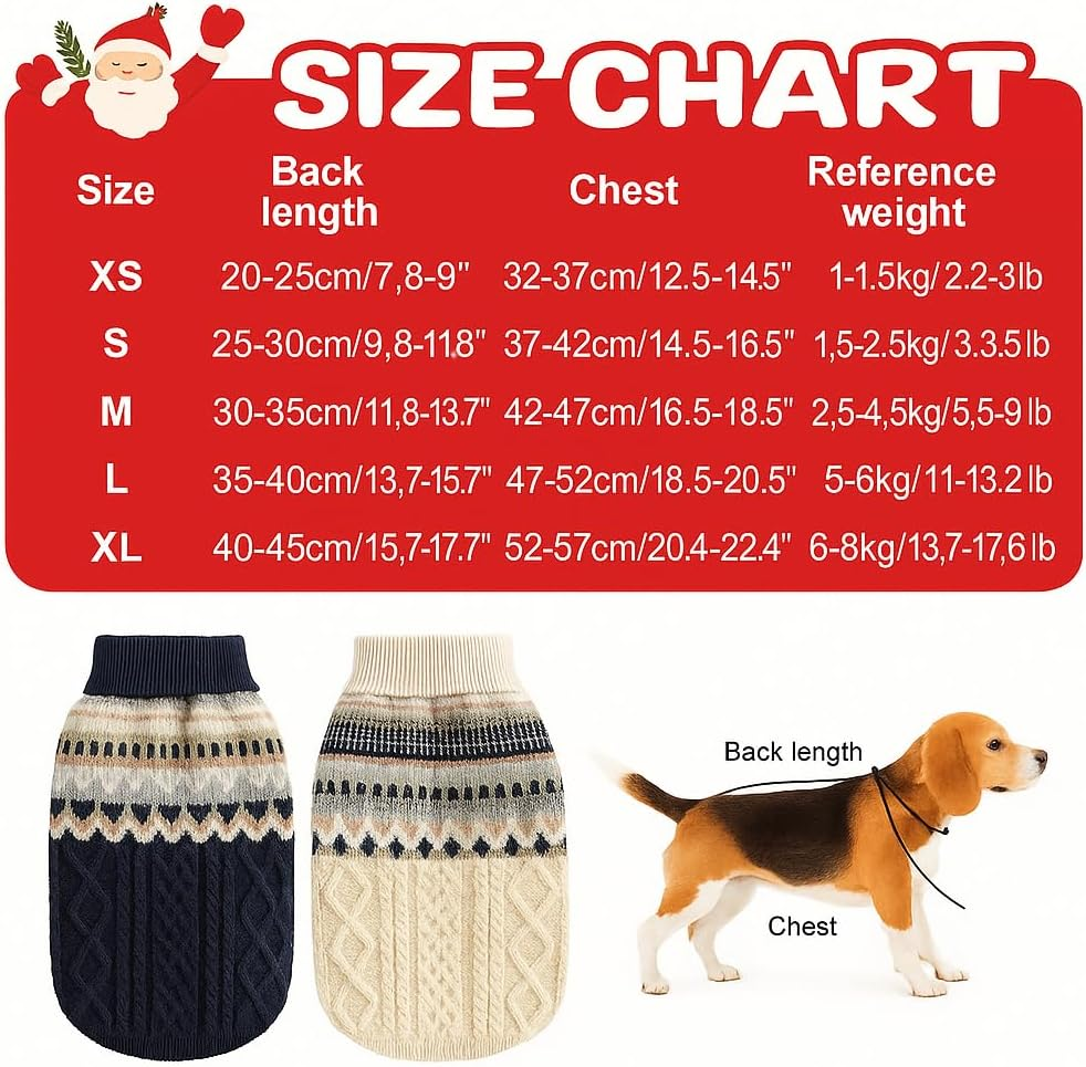 Fnaobai Knit Dog Sweater Turtleneck Cat Cold Weather Pullover Pet Vintage Cable Thick Warm Winter Clothes for X Small Dogs Cats Medium Pug Dachshund Yorkie (Navy, Medium) image number 5